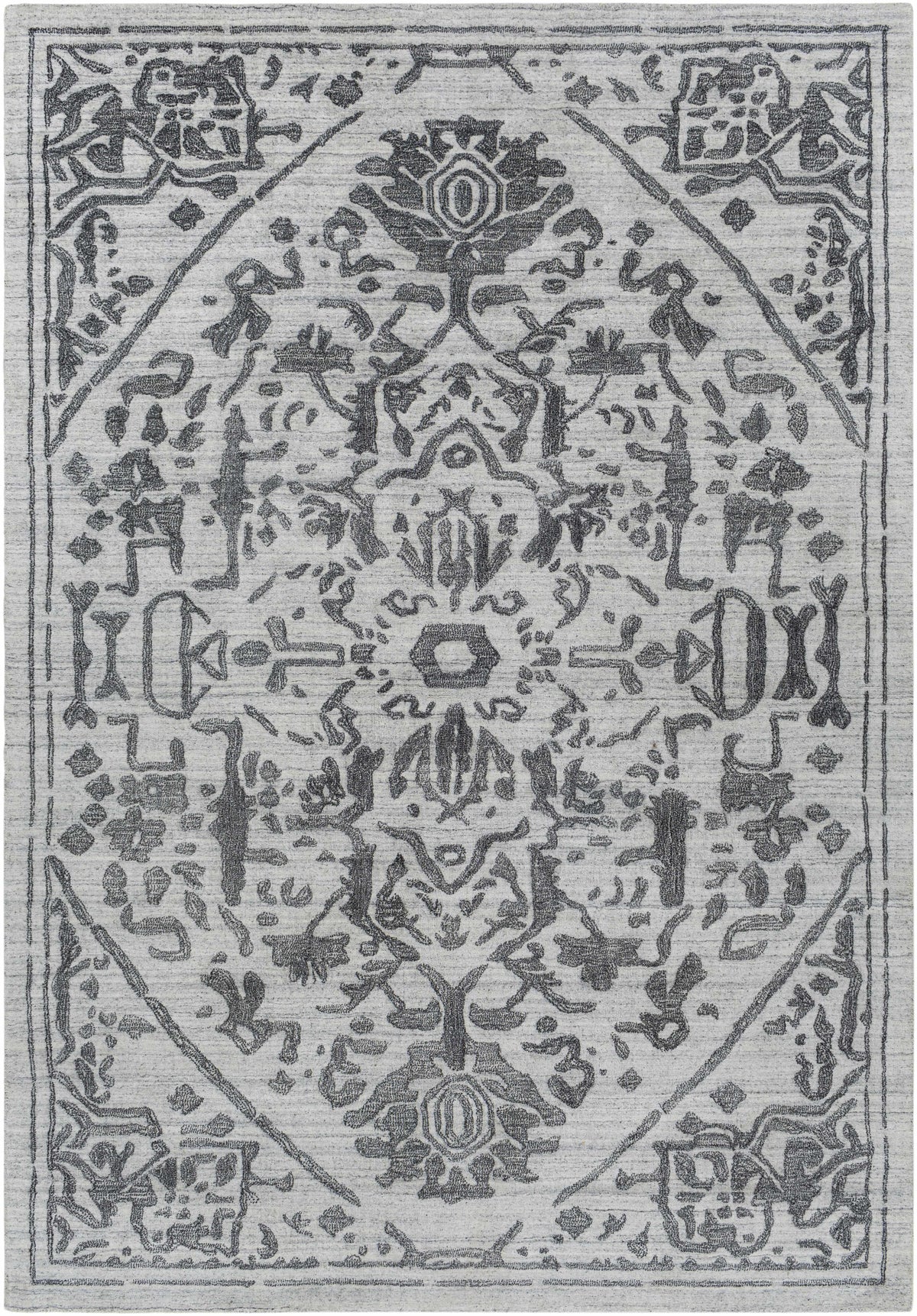 Light Gray Hand Knotted 100% Viscose Traditional Rectangle Handmade rug, Indoor use only, no fringe, non-washable.