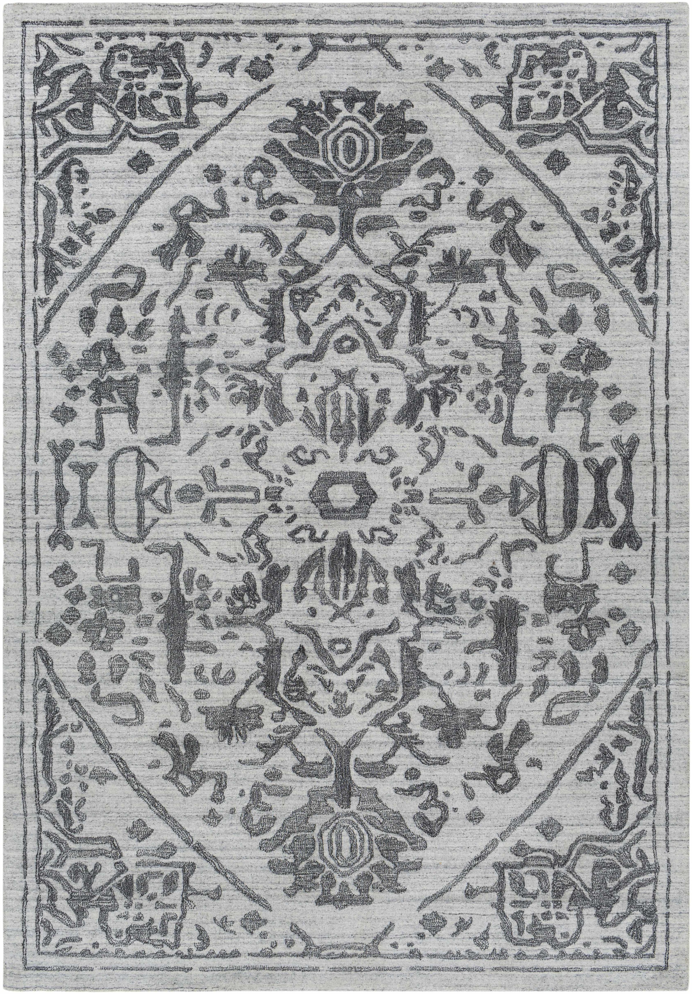 Light Gray Hand Knotted 100% Viscose Traditional Rectangle Handmade rug, Indoor use only, no fringe, non-washable.