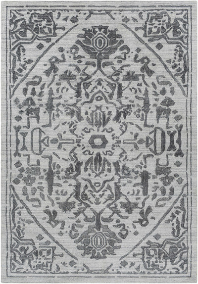 Light Gray Hand Knotted 100% Viscose Traditional Rectangle Handmade rug, Indoor use only, no fringe, non-washable.