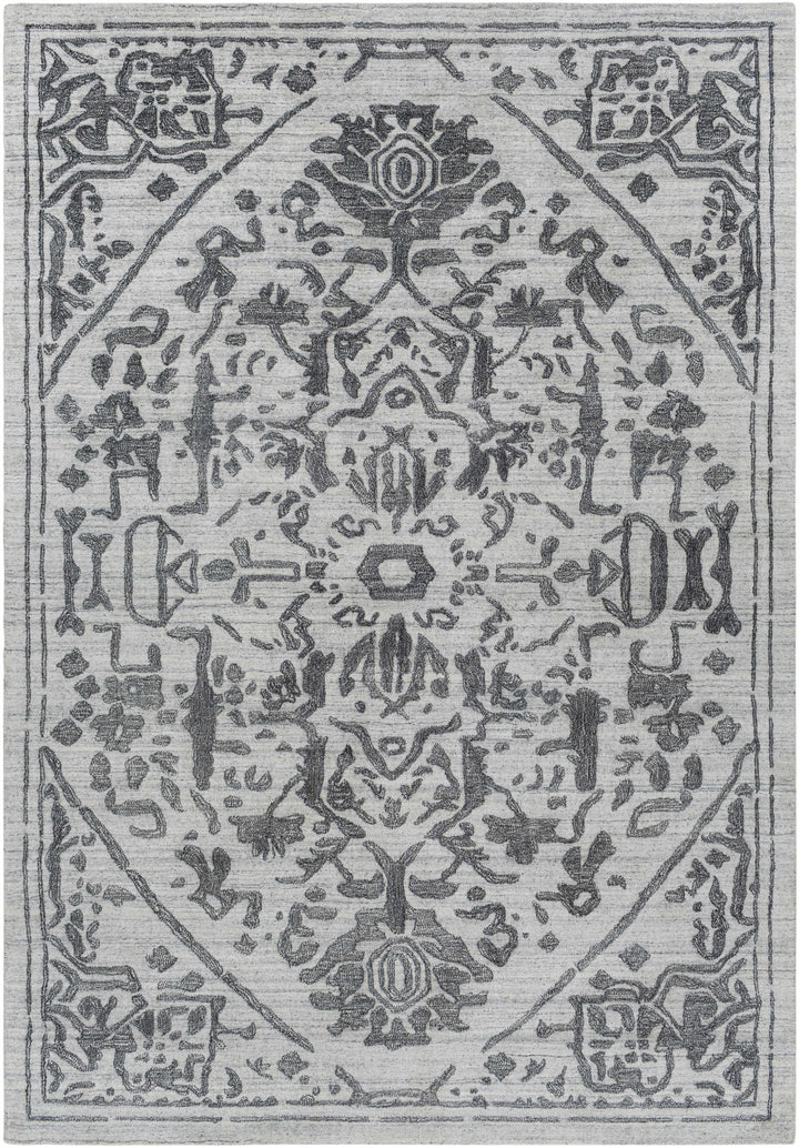 Light Gray Hand Knotted 100% Viscose Traditional Rectangle Handmade rug, Indoor use only, no fringe, non-washable.