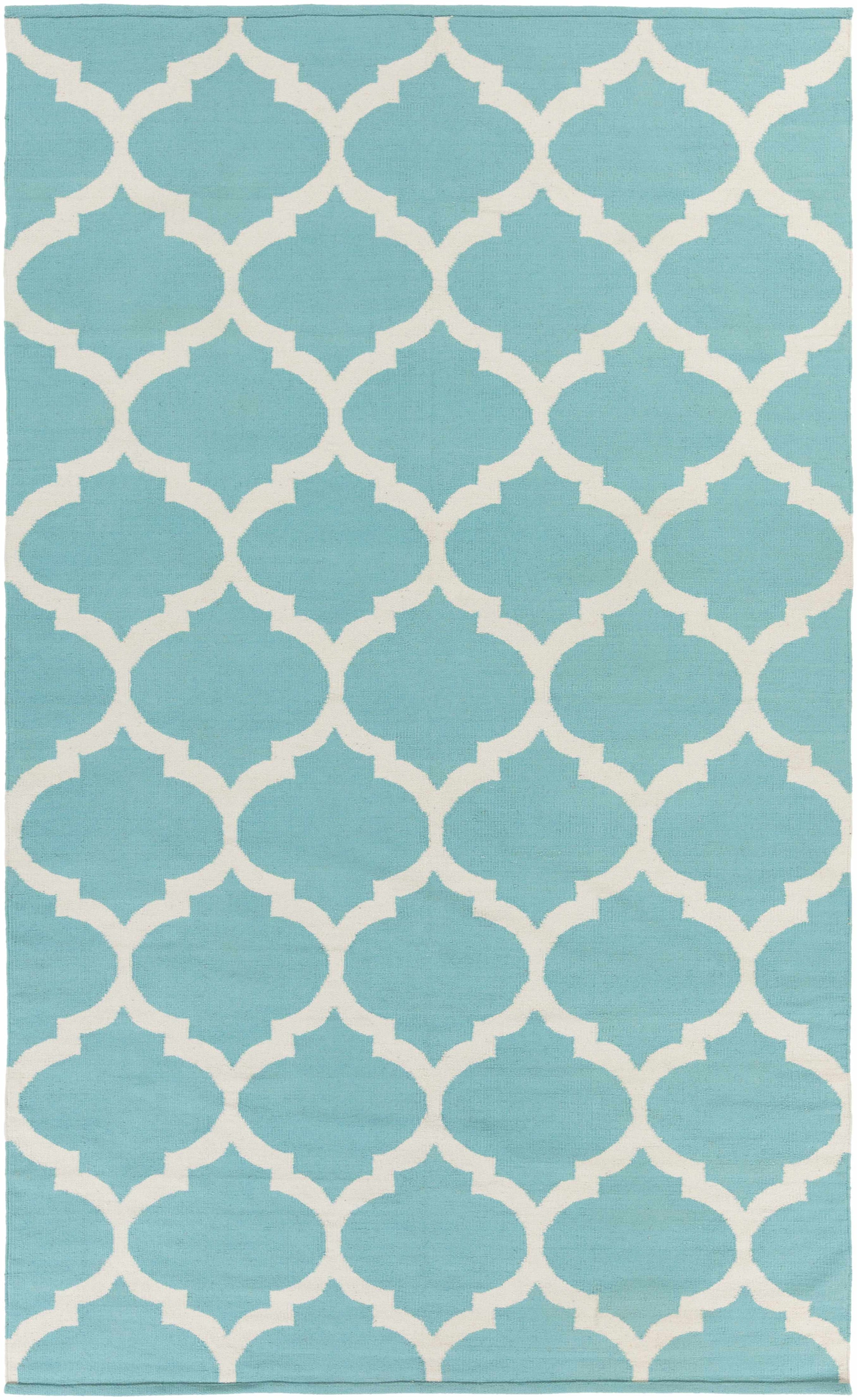 Aqua Hand Woven 100% Cotton Modern Rectangle Handmade rug, Indoor use only, no fringe, non-washable.