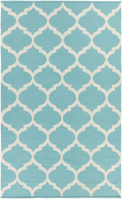 Aqua Hand Woven 100% Cotton Modern Rectangle Handmade rug, Indoor use only, no fringe, non-washable.