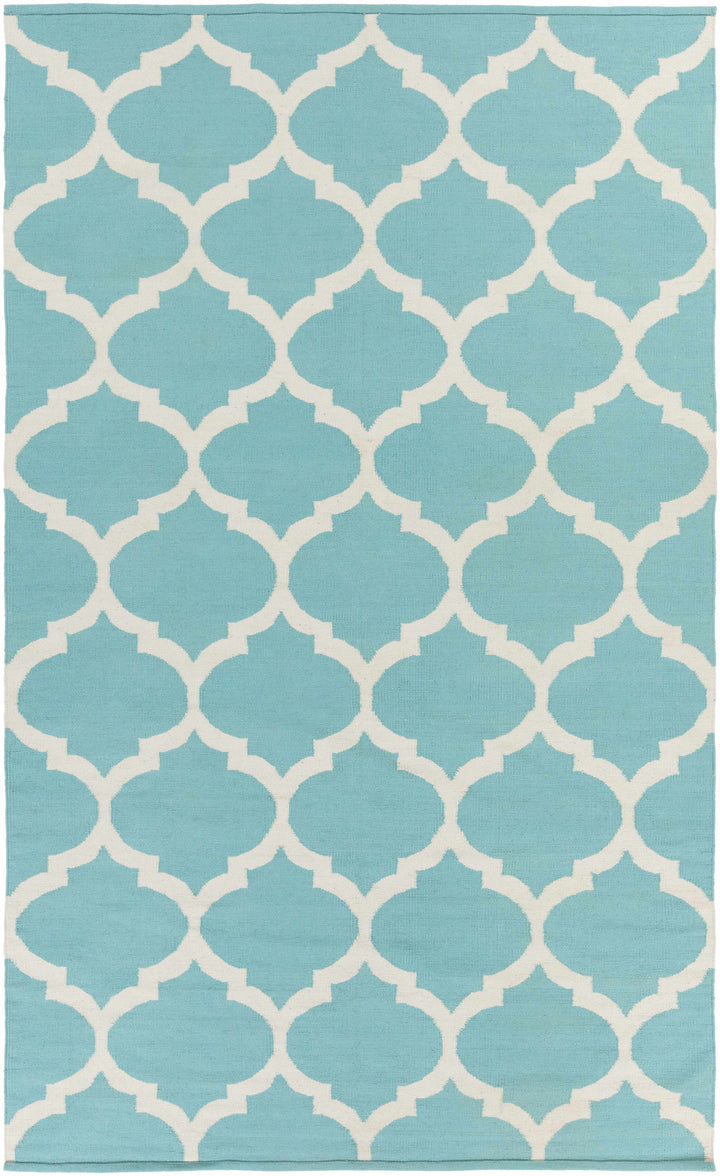 Aqua Hand Woven 100% Cotton Modern Rectangle Handmade rug, Indoor use only, no fringe, non-washable.