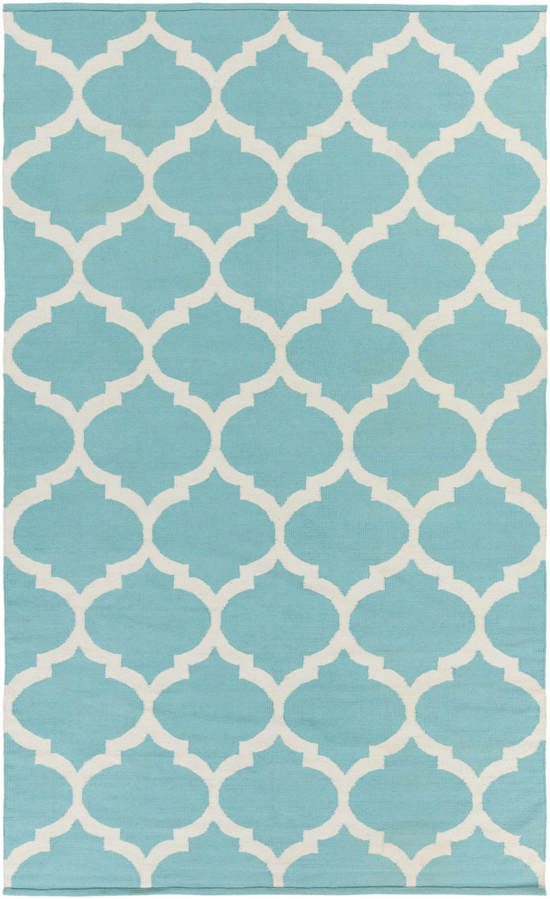 Aqua Hand Woven 100% Cotton Modern Rectangle Handmade rug, Indoor use only, no fringe, non-washable.