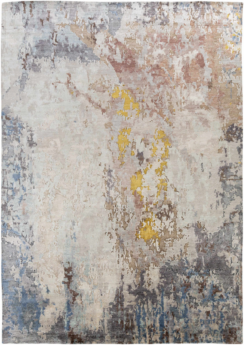 Blue Hand Knotted 100% Viscose Modern Rectangle Handmade rug, Indoor use only, no fringe, non-washable.