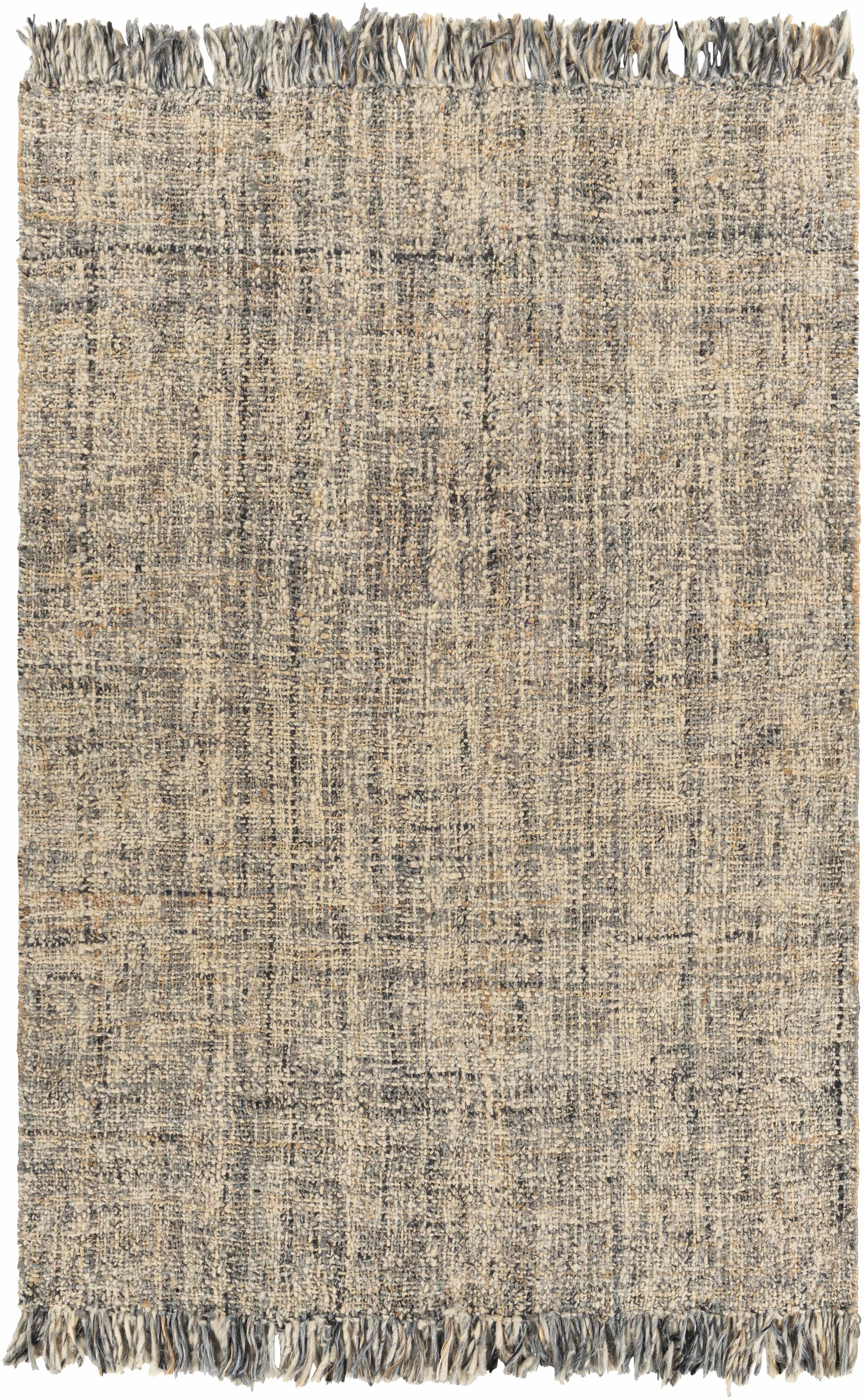 Gray Hand Woven 50% Jute, 50% Wool Cottage Rectangle Handmade rug, Indoor use only, has fringe, non-washable.