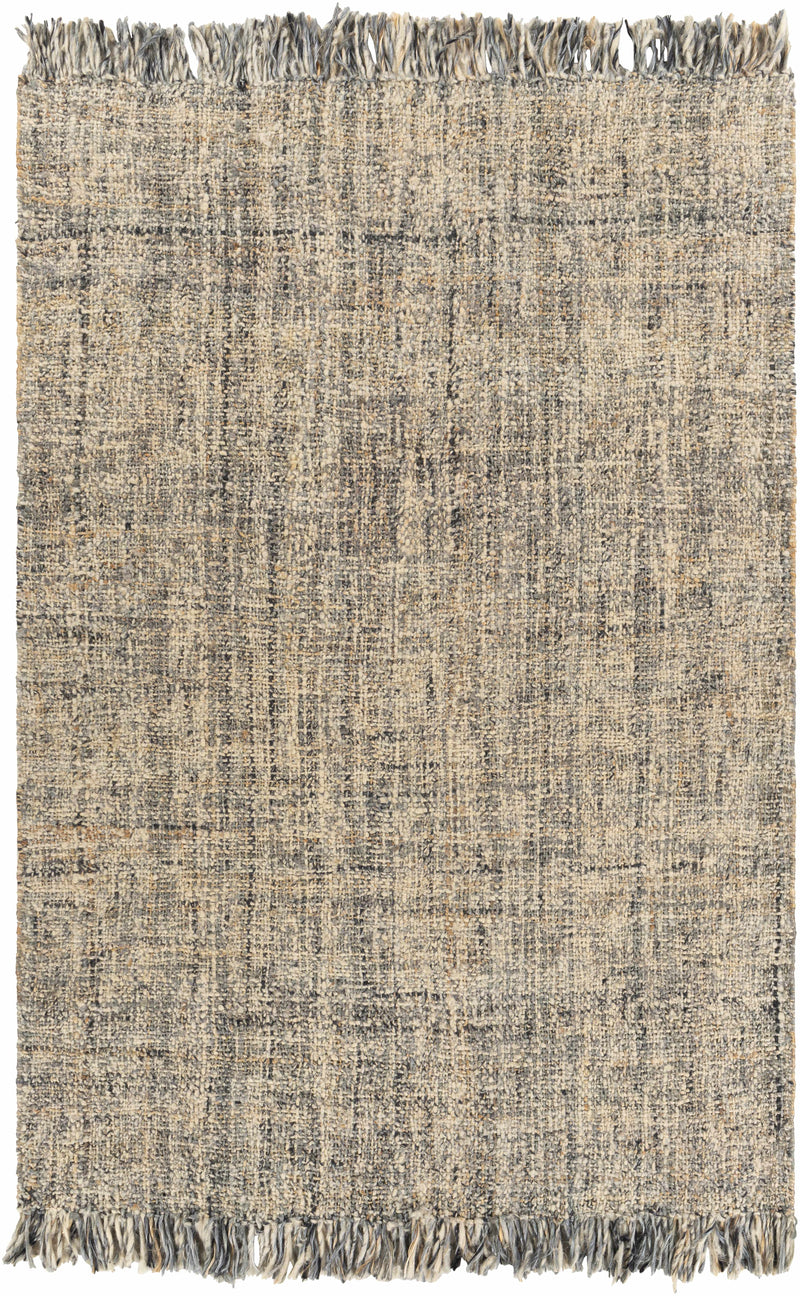 Gray Hand Woven 50% Jute, 50% Wool Cottage Rectangle Handmade rug, Indoor use only, has fringe, non-washable.
