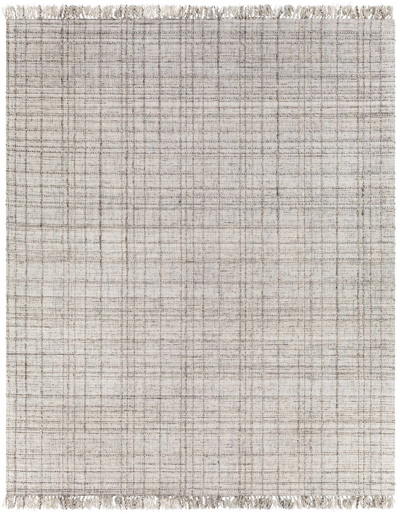 Pale Blue Hand Loomed 65% Viscose, 25% Wool, 10% Polyester Modern Rectangle Handmade rug, Indoor use only, has fringe, non-washable.