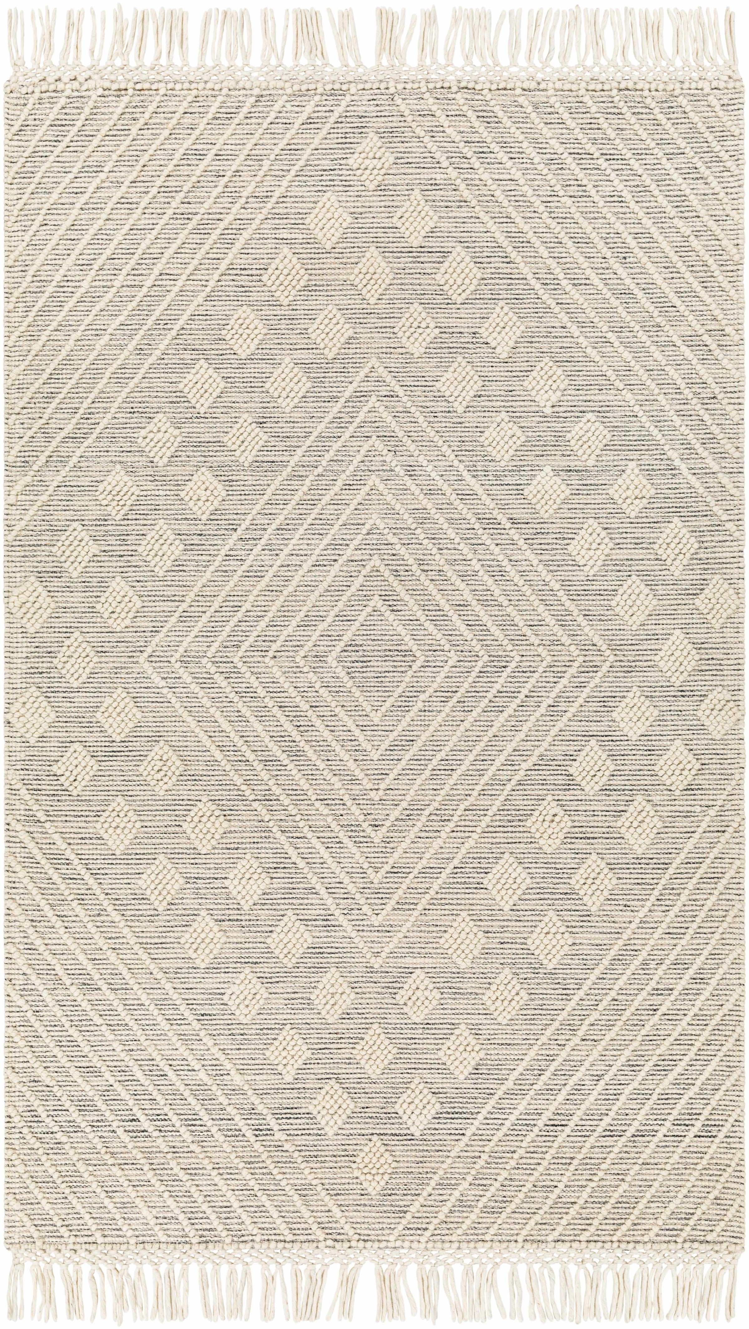Ivory Hand Woven 60% Wool, 40% Polyester Cottage Rectangle Handmade rug, Indoor use only, has fringe, non-washable. round, runner also available