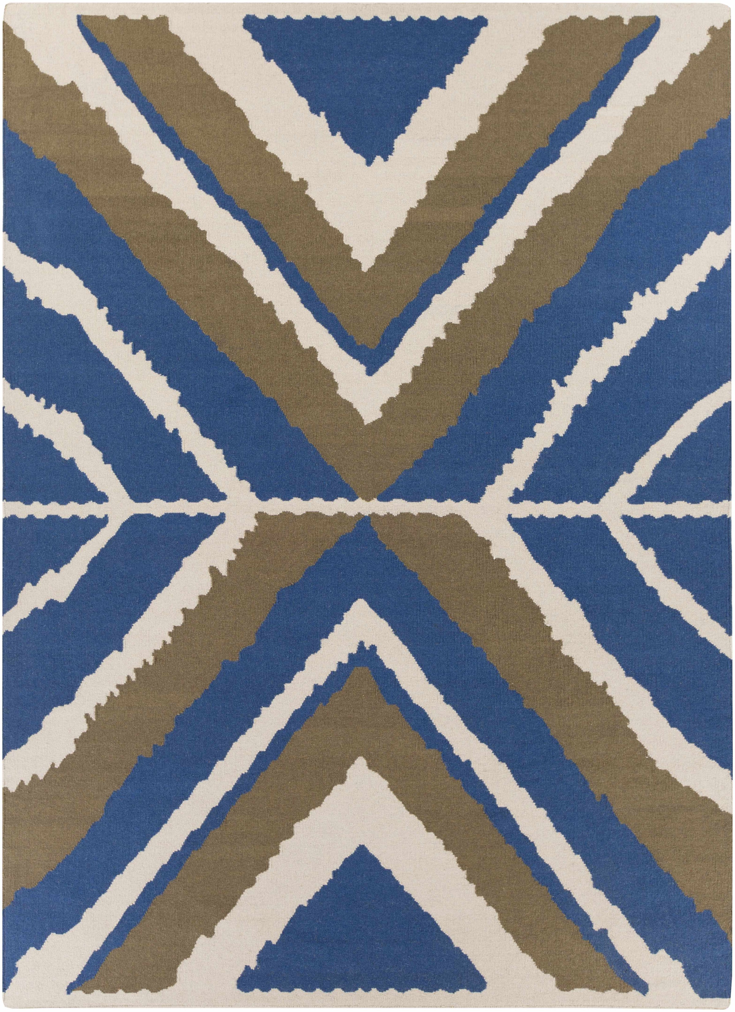 Dark Blue Hand Woven 100% Wool Modern Rectangle Handmade rug, Indoor use only, no fringe, non-washable.