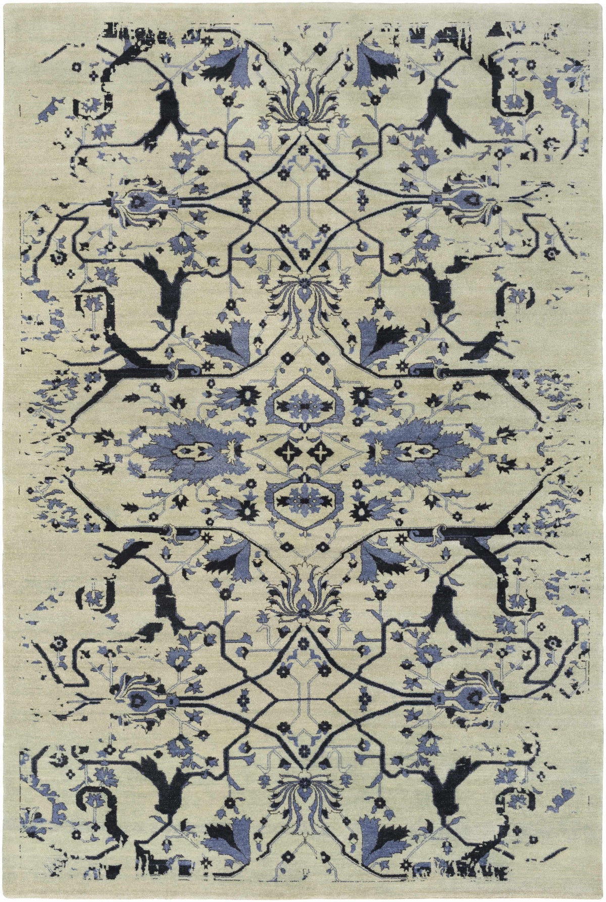 Blue Hand Knotted 80% Wool, 20% Viscose Modern Rectangle Handmade rug, Indoor use only, no fringe, non-washable.