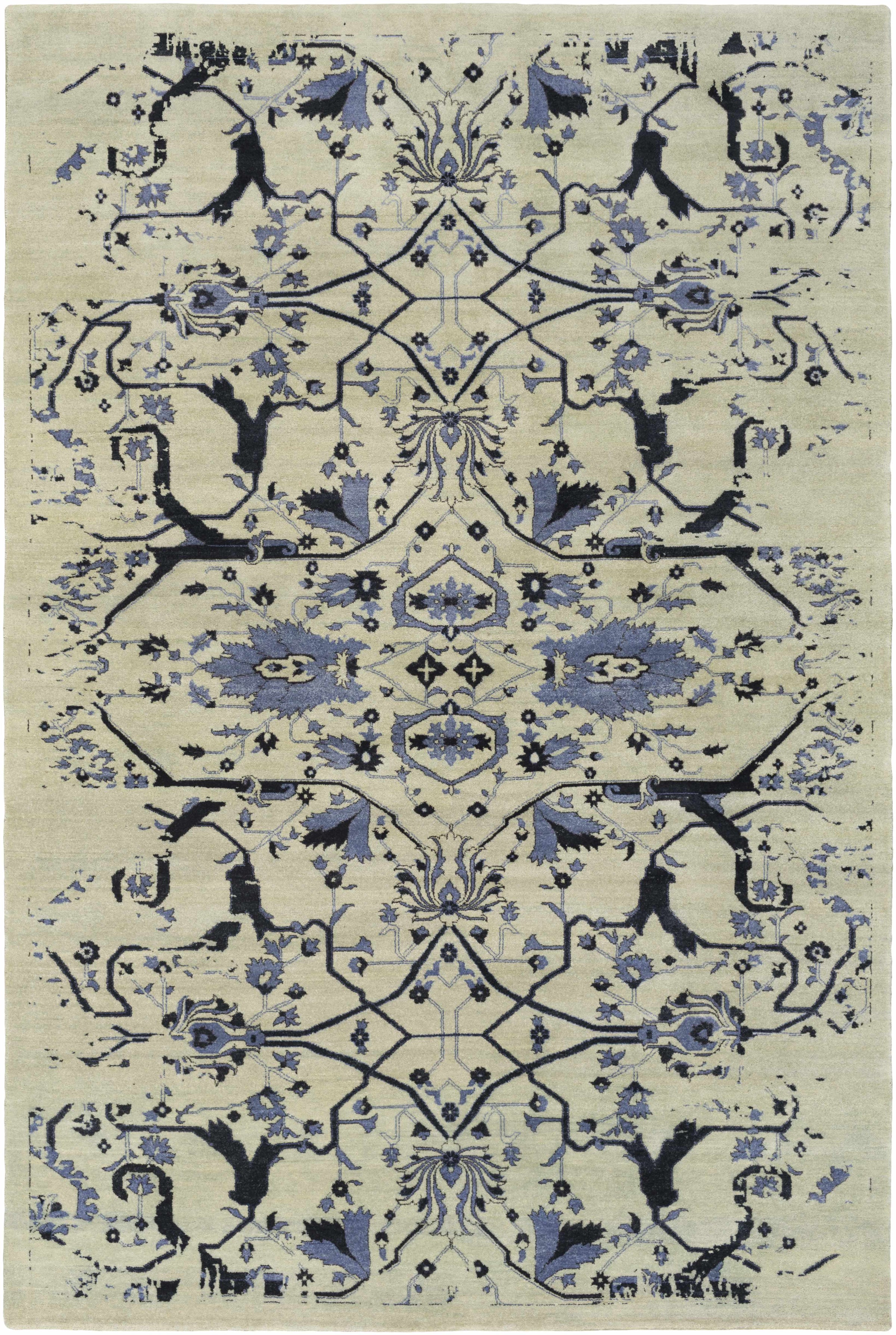 Blue Hand Knotted 80% Wool, 20% Viscose Modern Rectangle Handmade rug, Indoor use only, no fringe, non-washable.
