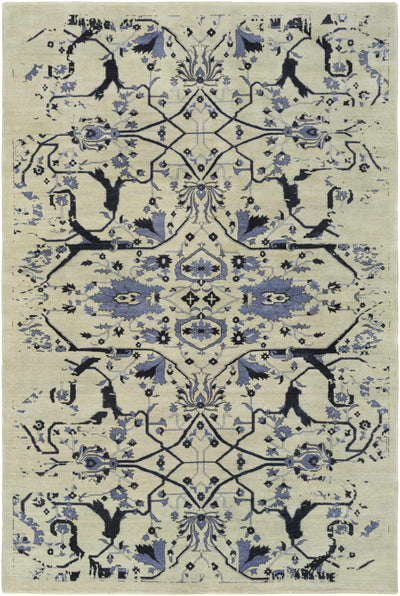 Blue Hand Knotted 80% Wool, 20% Viscose Modern Rectangle Handmade rug, Indoor use only, no fringe, non-washable.