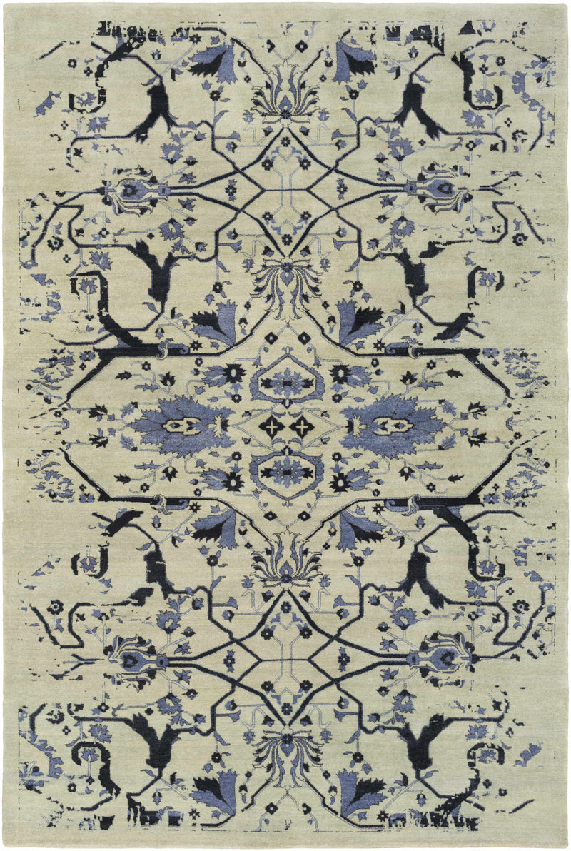 Blue Hand Knotted 80% Wool, 20% Viscose Modern Rectangle Handmade rug, Indoor use only, no fringe, non-washable.