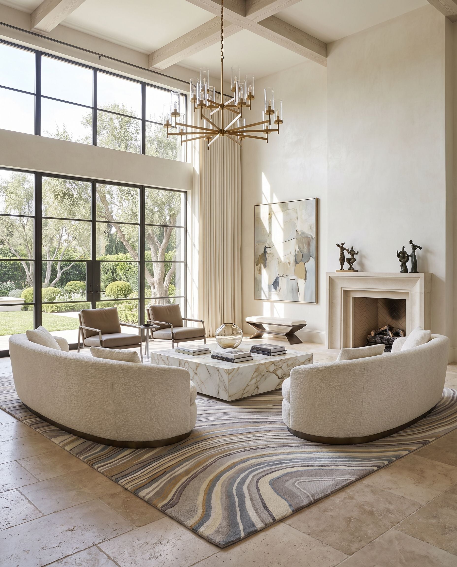 Dreamscape DSP-2309 Hand Tufted Rug as the centerpiece of a bright luxury living room — a hand tufted contemporary area rug in natural gray tones