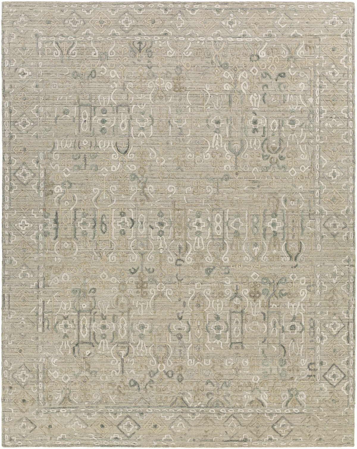 Light Gray Hand Loomed 70% Viscose, 30% Wool Traditional Rectangle Handmade rug, Indoor use only, no fringe, non-washable.