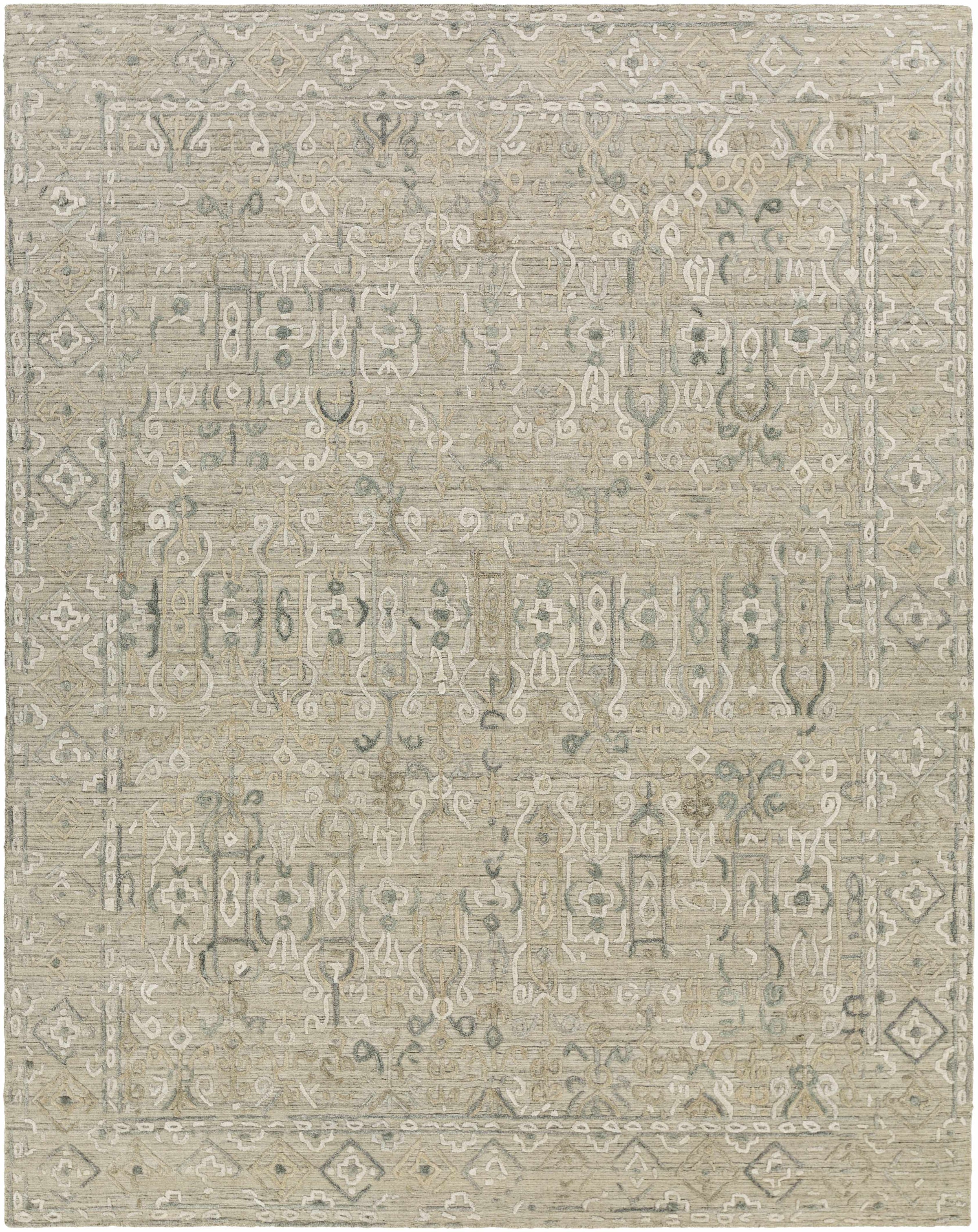 Light Gray Hand Loomed 70% Viscose, 30% Wool Traditional Rectangle Handmade rug, Indoor use only, no fringe, non-washable.