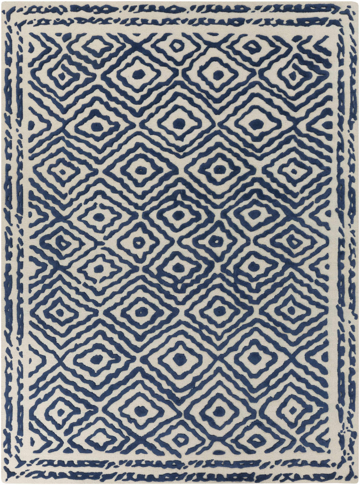 Dark Blue Hand Knotted 100% Wool Traditional Rectangle Handmade rug, Indoor use only, no fringe, non-washable.