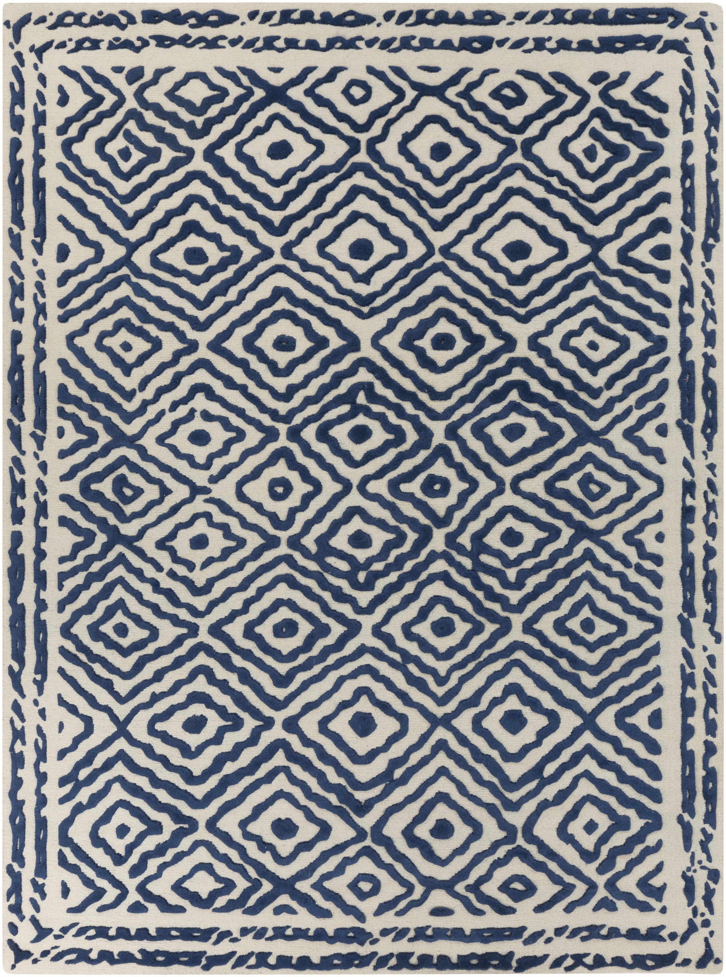 Dark Blue Hand Knotted 100% Wool Traditional Rectangle Handmade rug, Indoor use only, no fringe, non-washable.