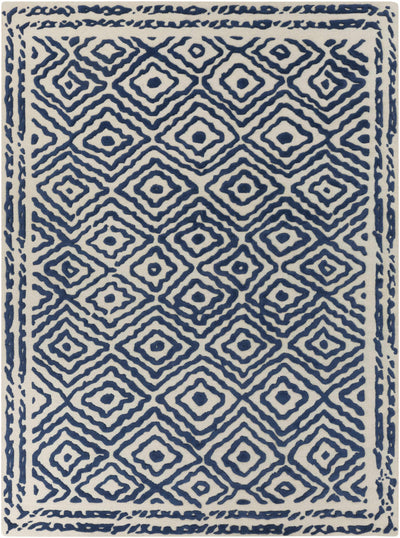 Dark Blue Hand Knotted 100% Wool Traditional Rectangle Handmade rug, Indoor use only, no fringe, non-washable.