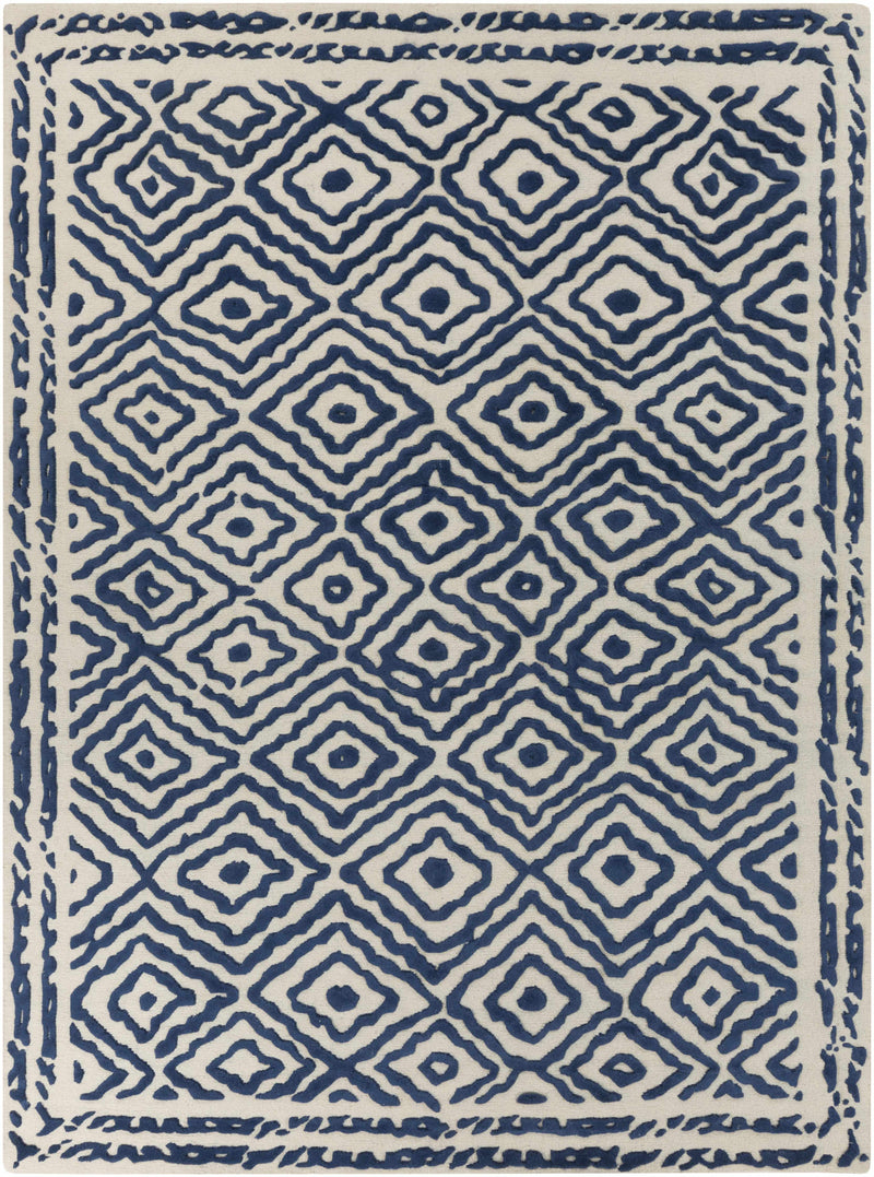 Dark Blue Hand Knotted 100% Wool Traditional Rectangle Handmade rug, Indoor use only, no fringe, non-washable.