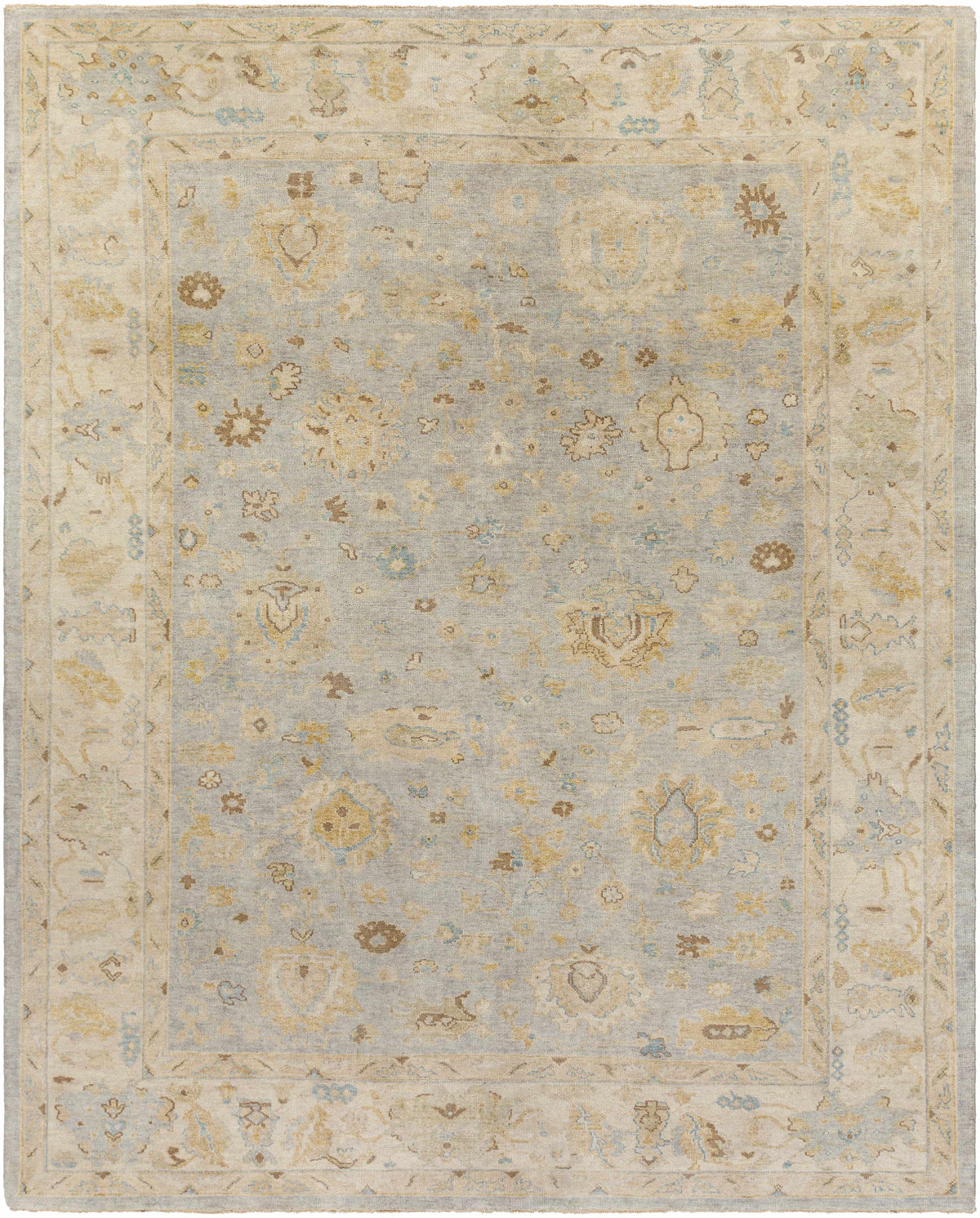 Oatmeal Hand Knotted 100% Wool Traditional Rectangle Handmade rug, Indoor use only, has fringe, non-washable.