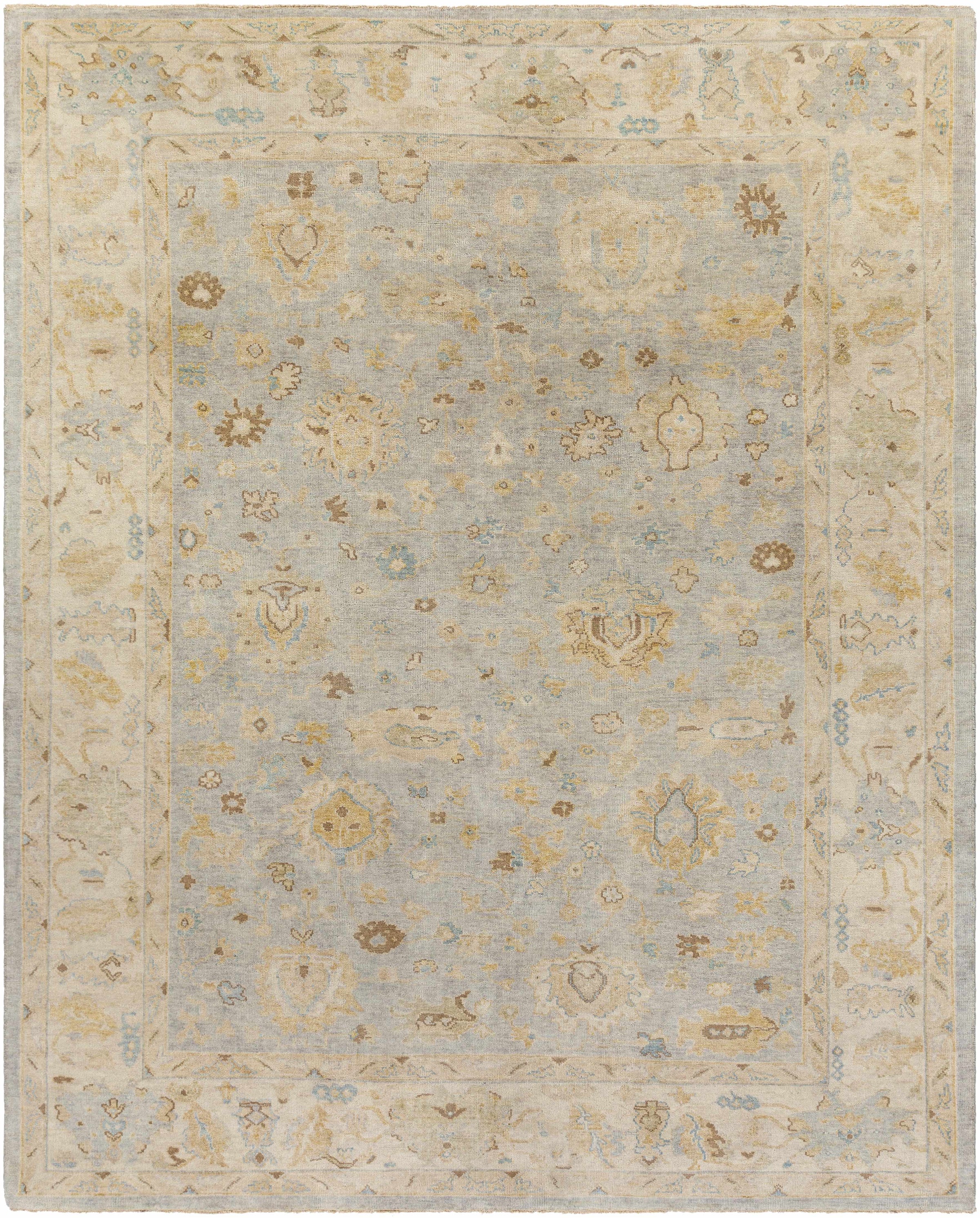 Oatmeal Hand Knotted 100% Wool Traditional Rectangle Handmade rug, Indoor use only, has fringe, non-washable.