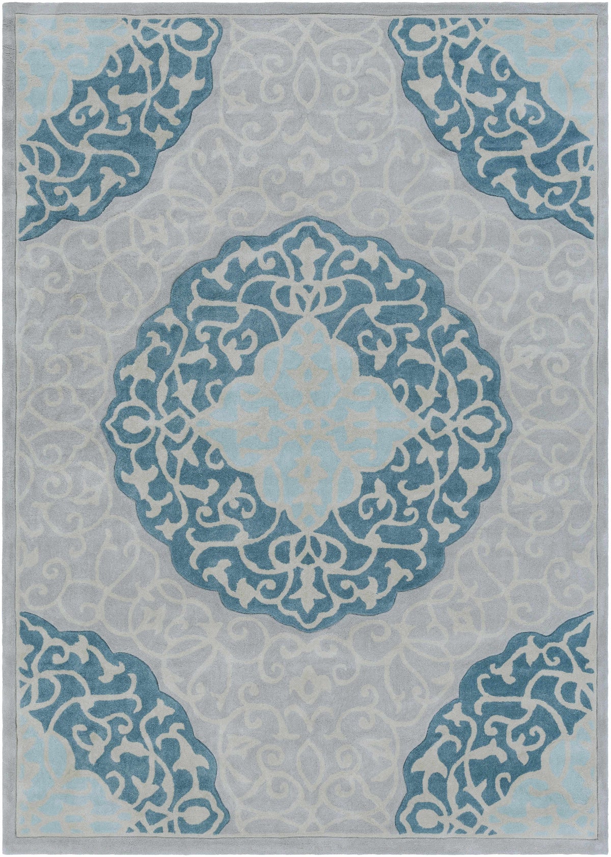 Medium Green Hand Tufted 100% Polyester Modern Rectangle Handmade rug, Indoor use only, no fringe, non-washable.