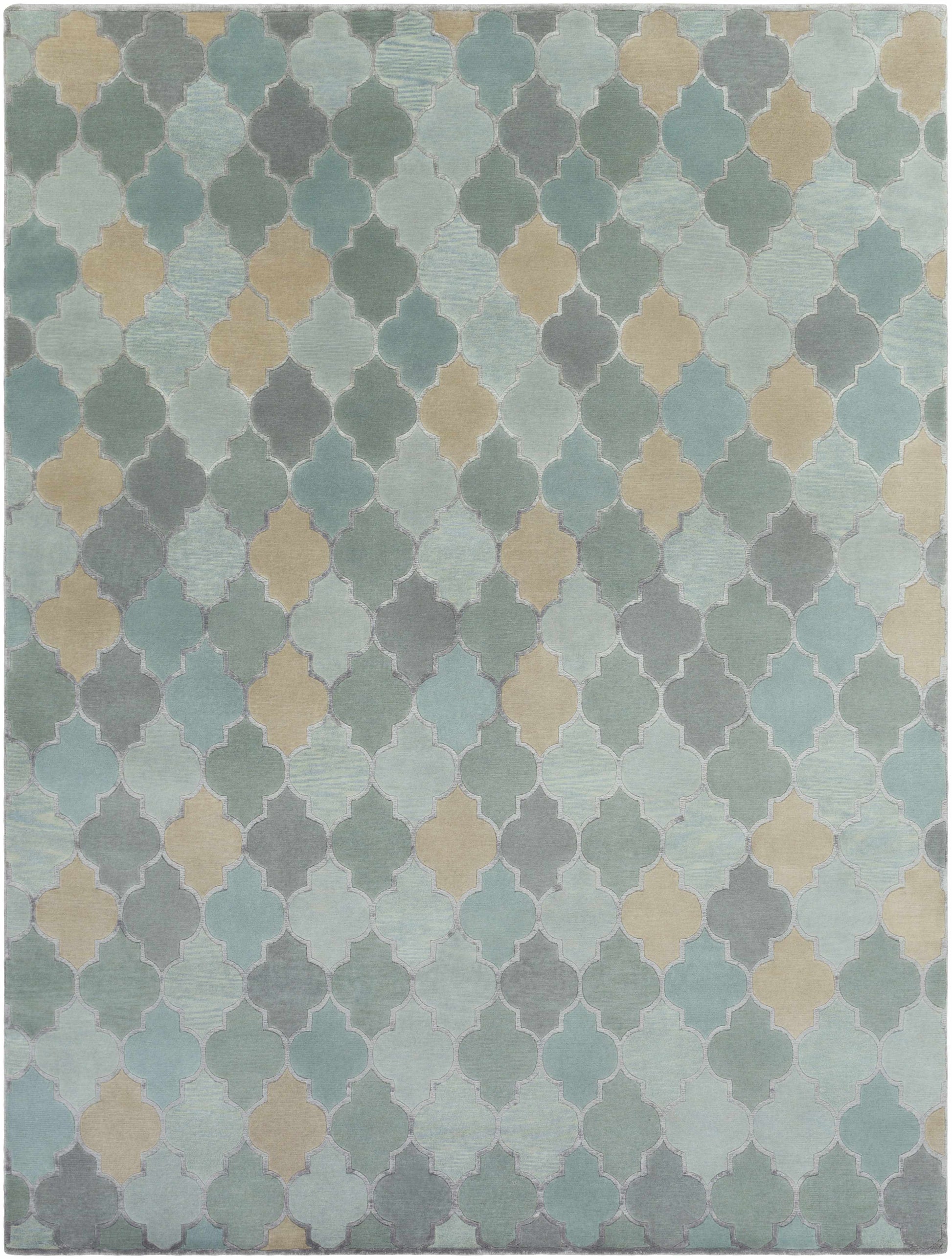 Light Sage Hand Knotted 80% Wool, 20% Viscose Modern Rectangle Handmade rug, Indoor use only, no fringe, non-washable.