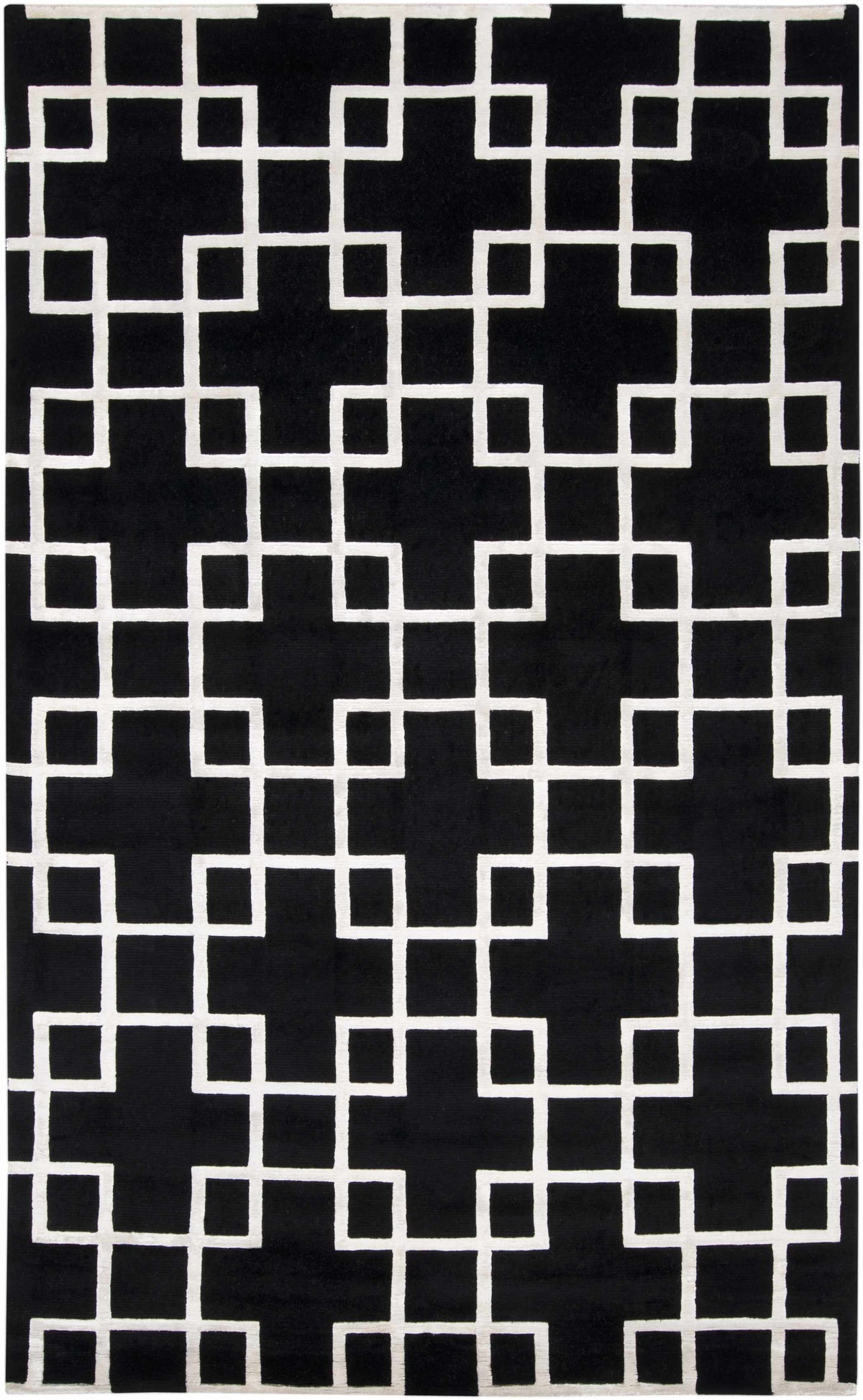 Black Hand Knotted 70% Wool, 30% Viscose Modern Rectangle Handmade rug, Indoor use only, no fringe, non-washable.