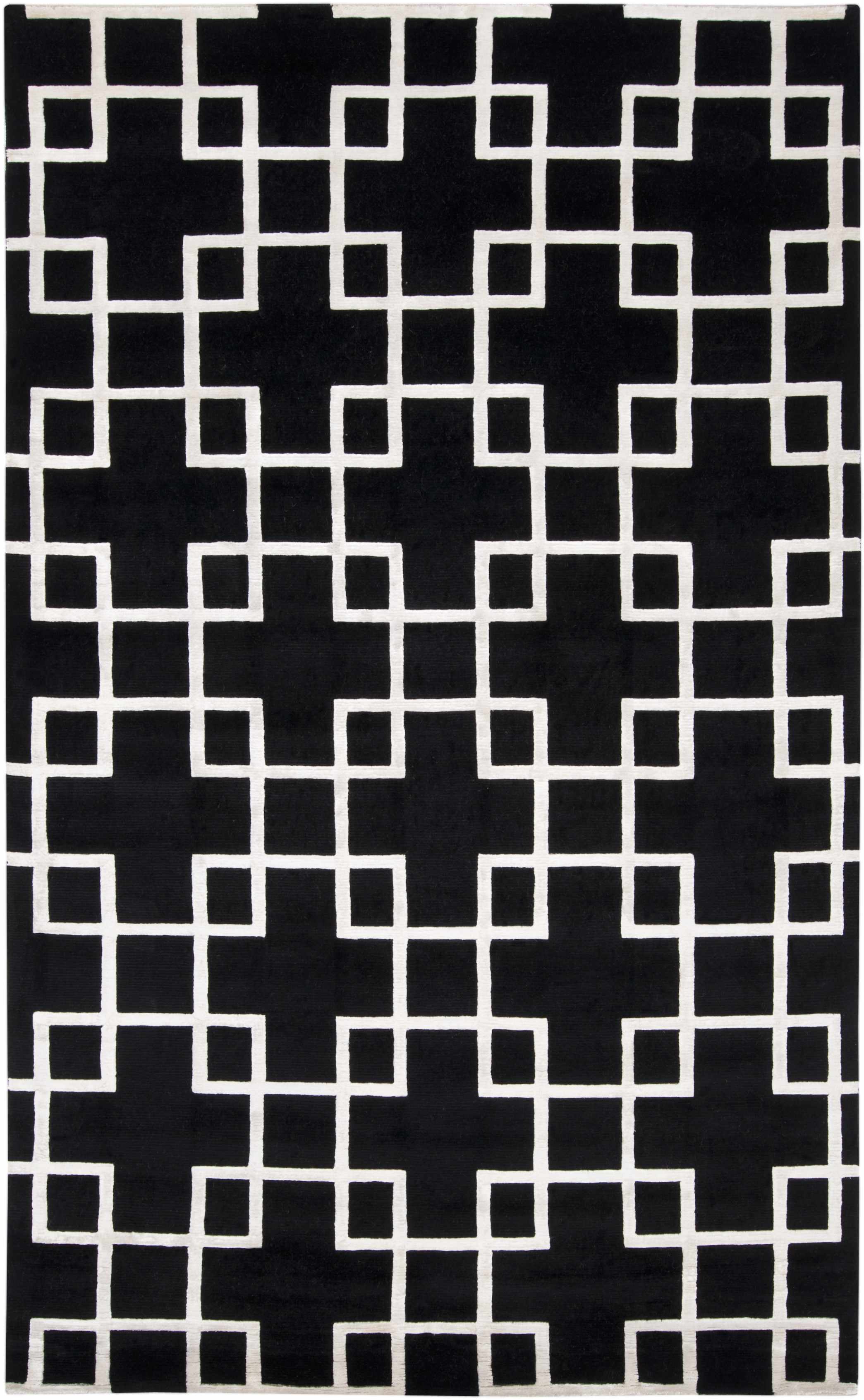 Black Hand Knotted 70% Wool, 30% Viscose Modern Rectangle Handmade rug, Indoor use only, no fringe, non-washable.