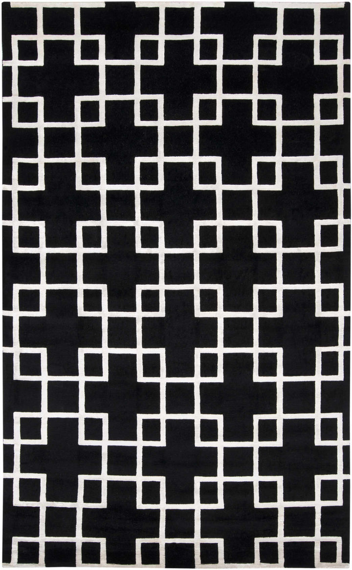 Black Hand Knotted 70% Wool, 30% Viscose Modern Rectangle Handmade rug, Indoor use only, no fringe, non-washable.