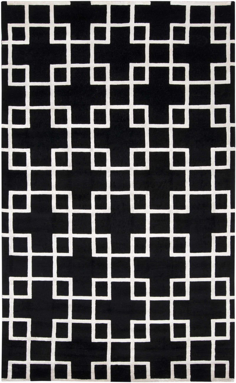 Black Hand Knotted 70% Wool, 30% Viscose Modern Rectangle Handmade rug, Indoor use only, no fringe, non-washable.