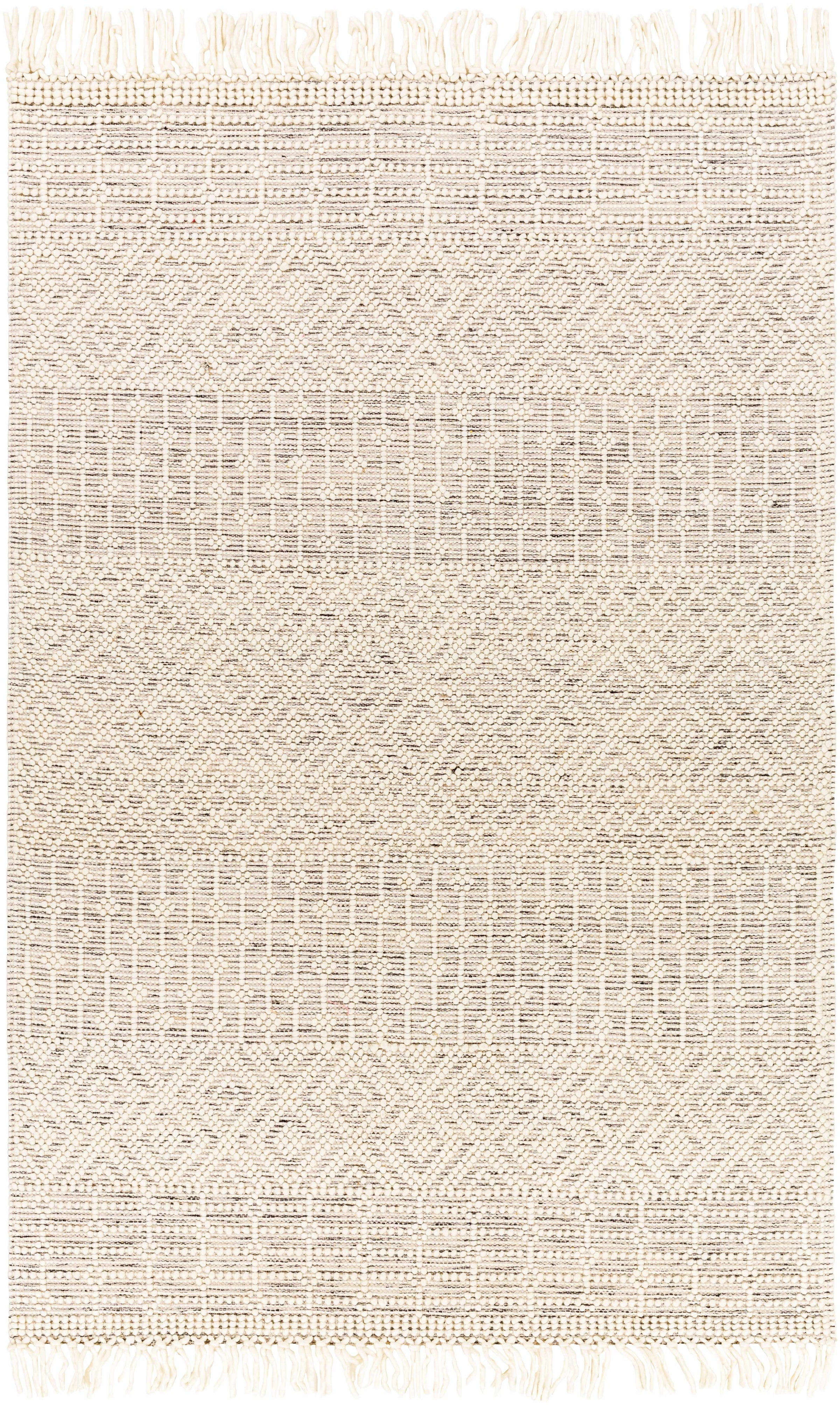 Off-White Hand Woven 100% Wool Global Rectangle Handmade rug, Indoor use only, has fringe, non-washable. runner also available