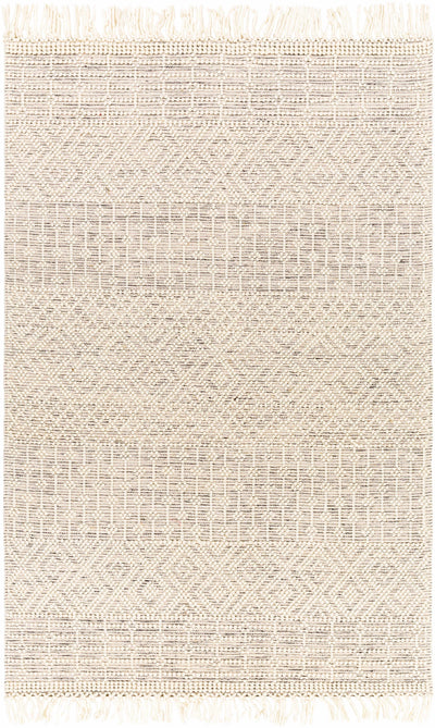 Off-White Hand Woven 100% Wool Global Rectangle Handmade rug, Indoor use only, has fringe, non-washable. runner also available