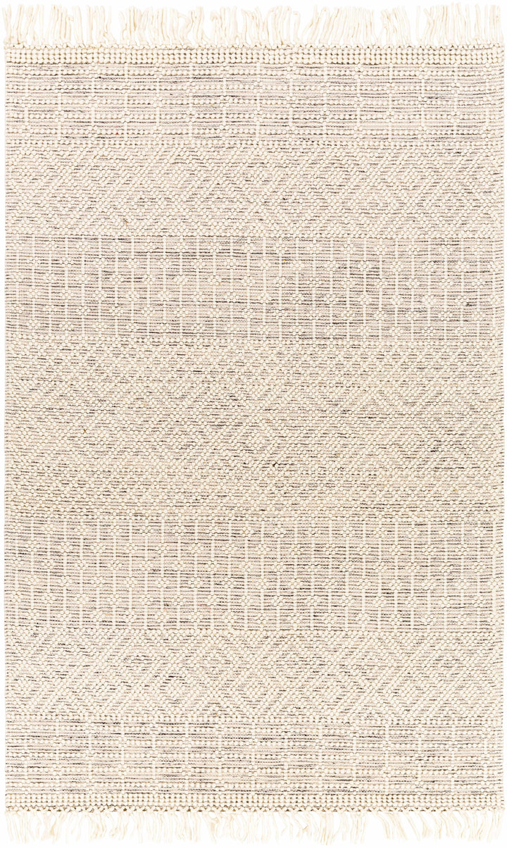Off-White Hand Woven 100% Wool Global Rectangle Handmade rug, Indoor use only, has fringe, non-washable. runner also available