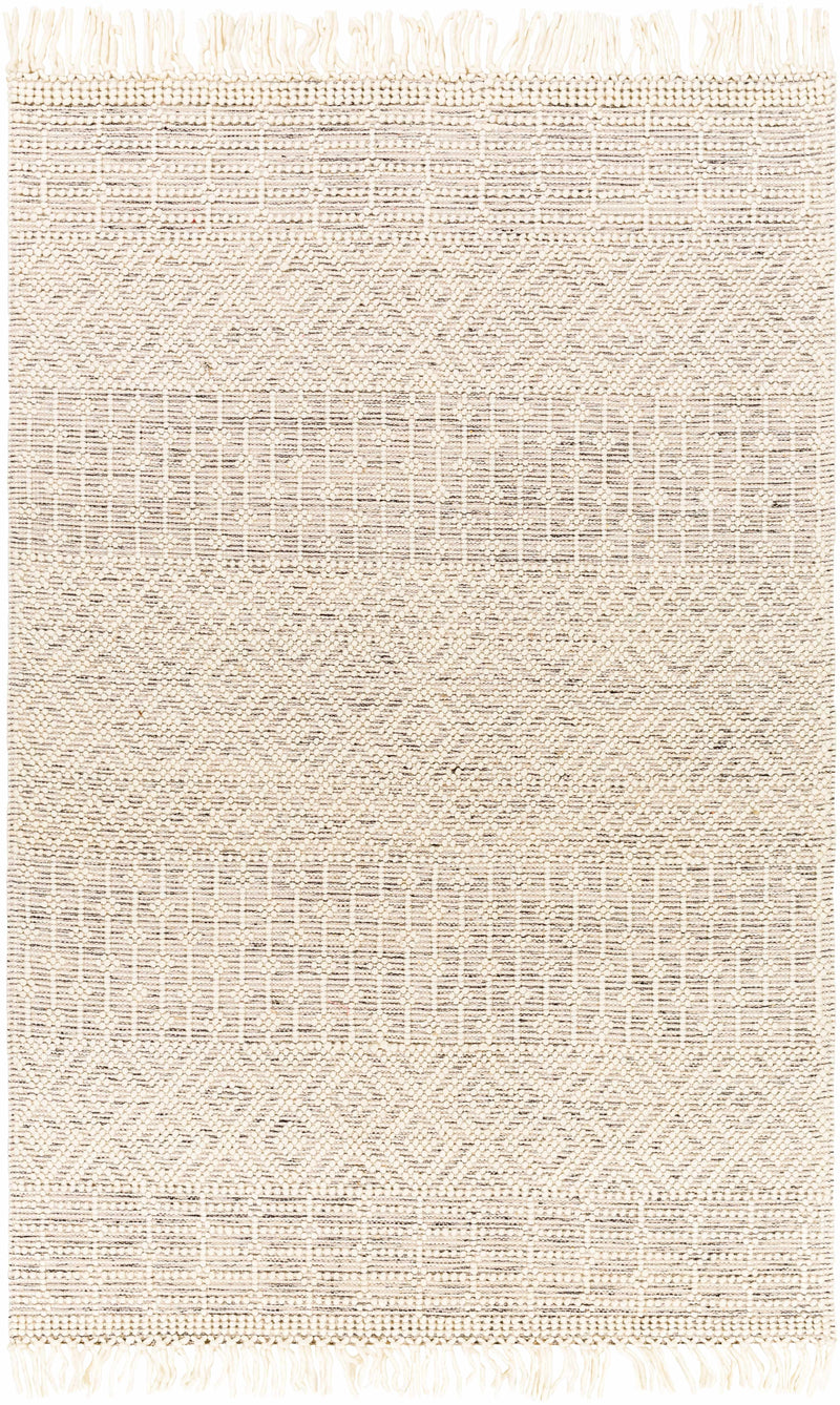 Off-White Hand Woven 100% Wool Global Rectangle Handmade rug, Indoor use only, has fringe, non-washable. runner also available
