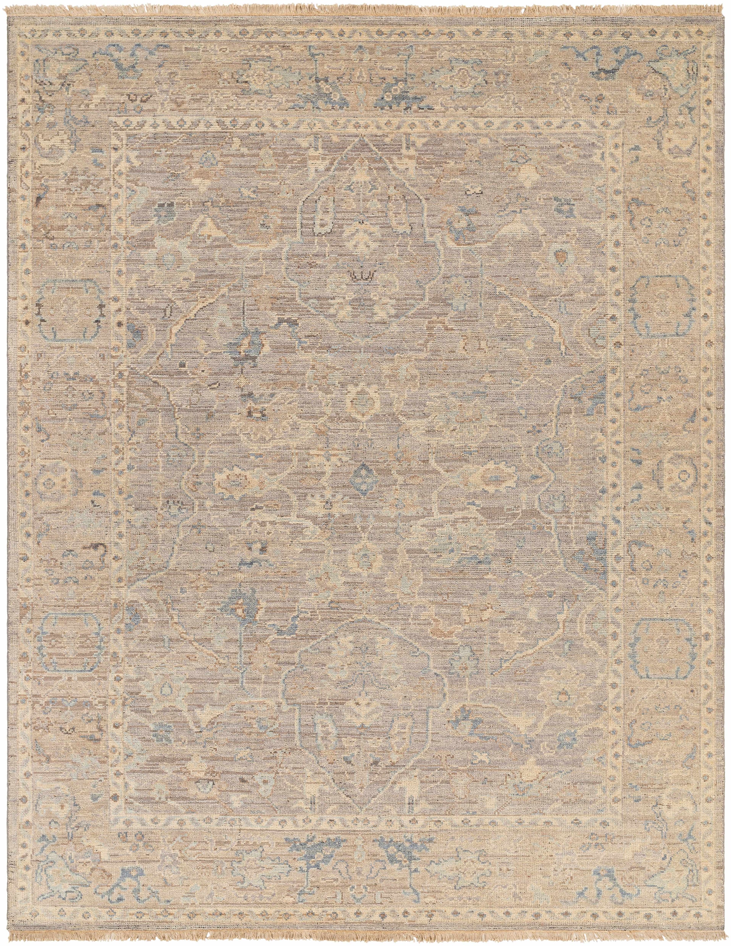 Light Gray Hand Knotted 90% Wool, 10% Cotton Traditional Rectangle Handmade rug, Indoor use only, has fringe, non-washable.