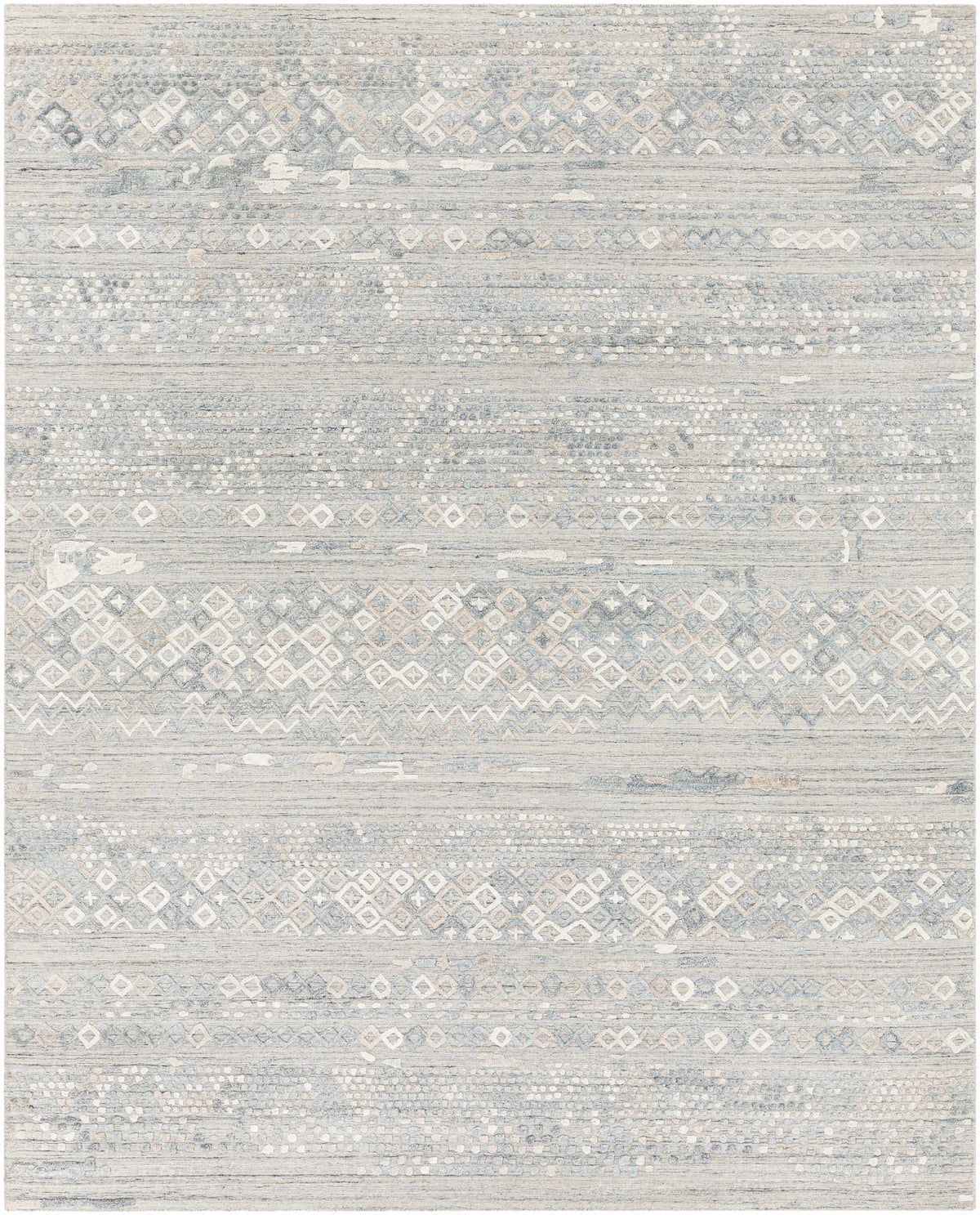 Pale Blue Hand Loomed 70% Viscose, 30% Wool Global Rectangle Handmade rug, Indoor use only, no fringe, non-washable.