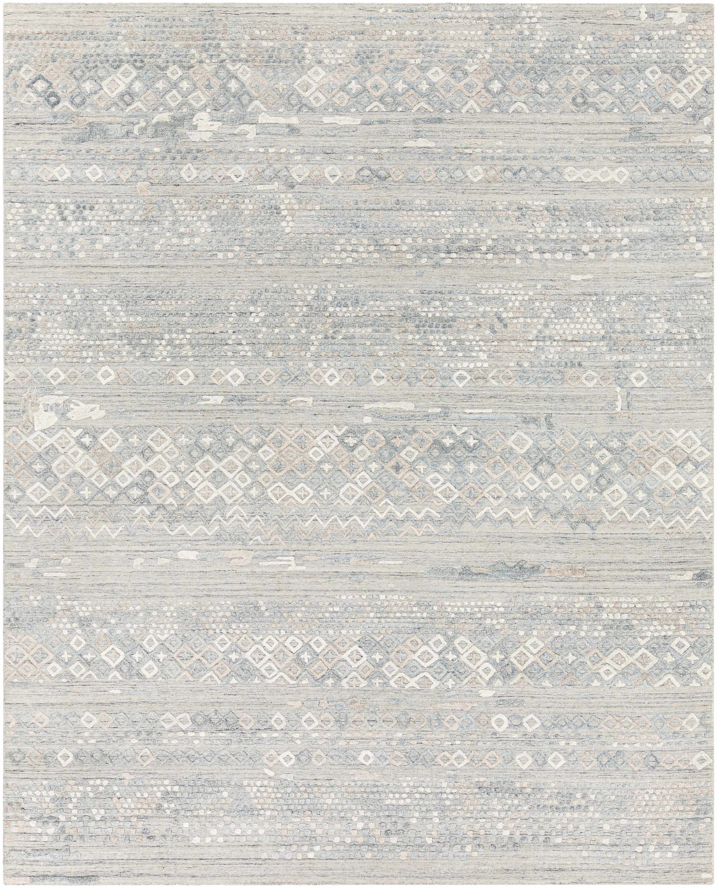 Pale Blue Hand Loomed 70% Viscose, 30% Wool Global Rectangle Handmade rug, Indoor use only, no fringe, non-washable.