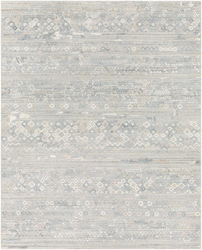 Pale Blue Hand Loomed 70% Viscose, 30% Wool Global Rectangle Handmade rug, Indoor use only, no fringe, non-washable.