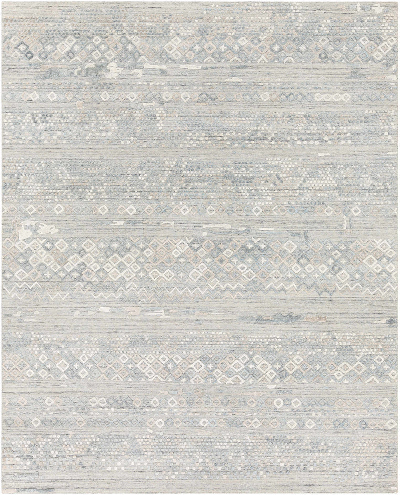 Pale Blue Hand Loomed 70% Viscose, 30% Wool Global Rectangle Handmade rug, Indoor use only, no fringe, non-washable.
