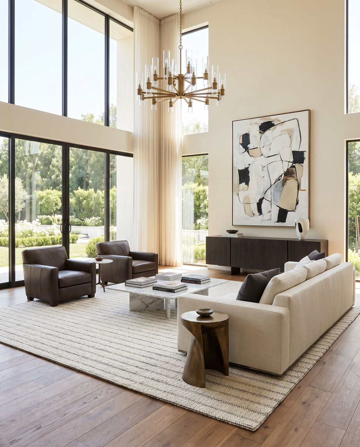 Empoli EPO-2301 Hand Woven Rug as the centerpiece of a bright luxury living room — a hand woven cottage area rug in ivory, slate gray and pearl tones
