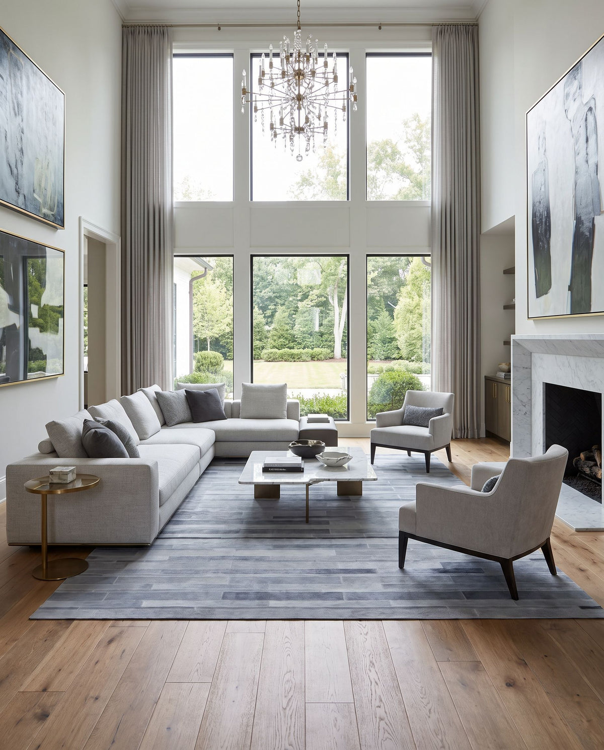 Elvira ERA-1000 Hand Crafted Rug styled in an elegant designer living room — hand crafted rustic area rug in slate and charcoal tones