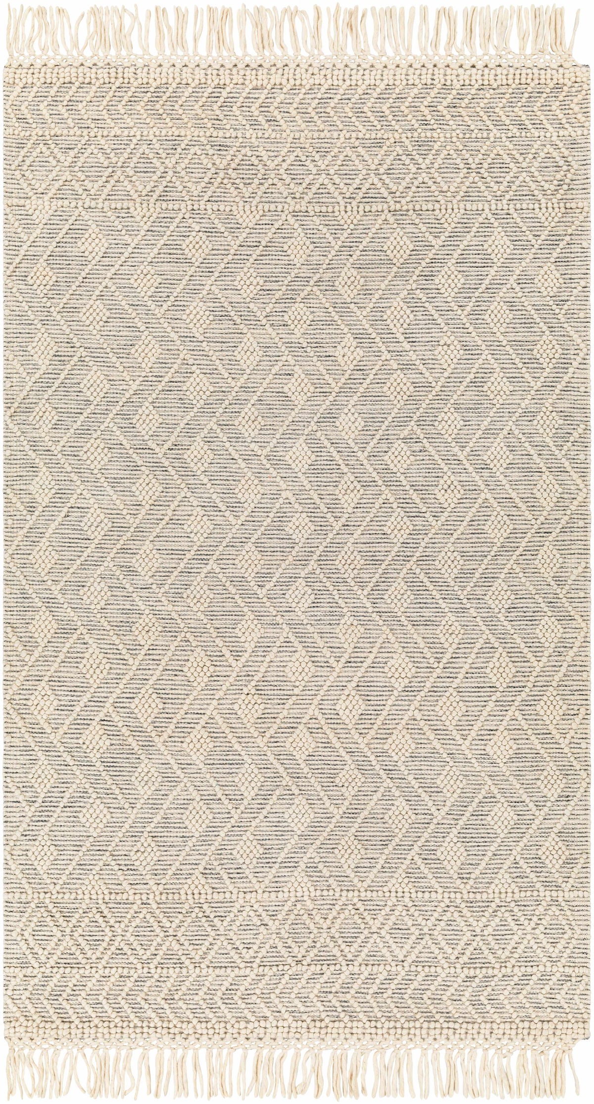 Ivory Hand Woven 60% Wool, 40% Polyester Cottage Rectangle Handmade rug, Indoor use only, has fringe, non-washable. round, runner also available