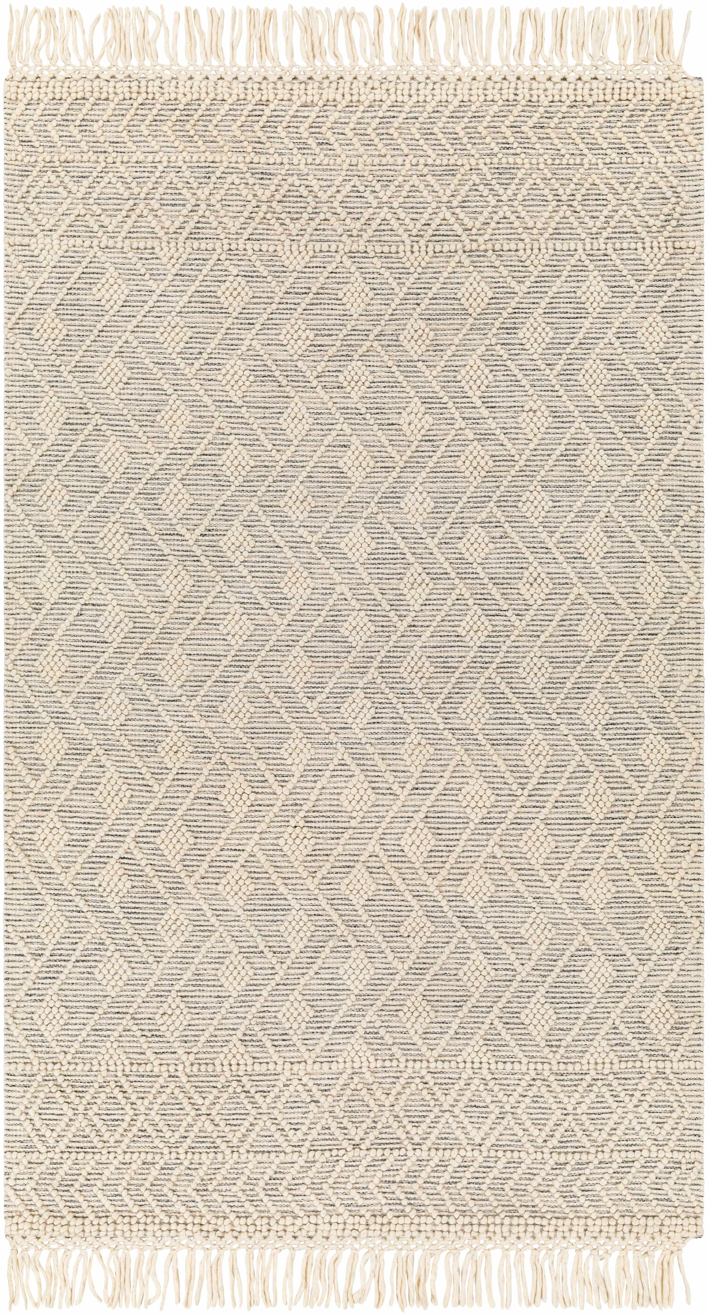 Ivory Hand Woven 60% Wool, 40% Polyester Cottage Rectangle Handmade rug, Indoor use only, has fringe, non-washable. round, runner also available