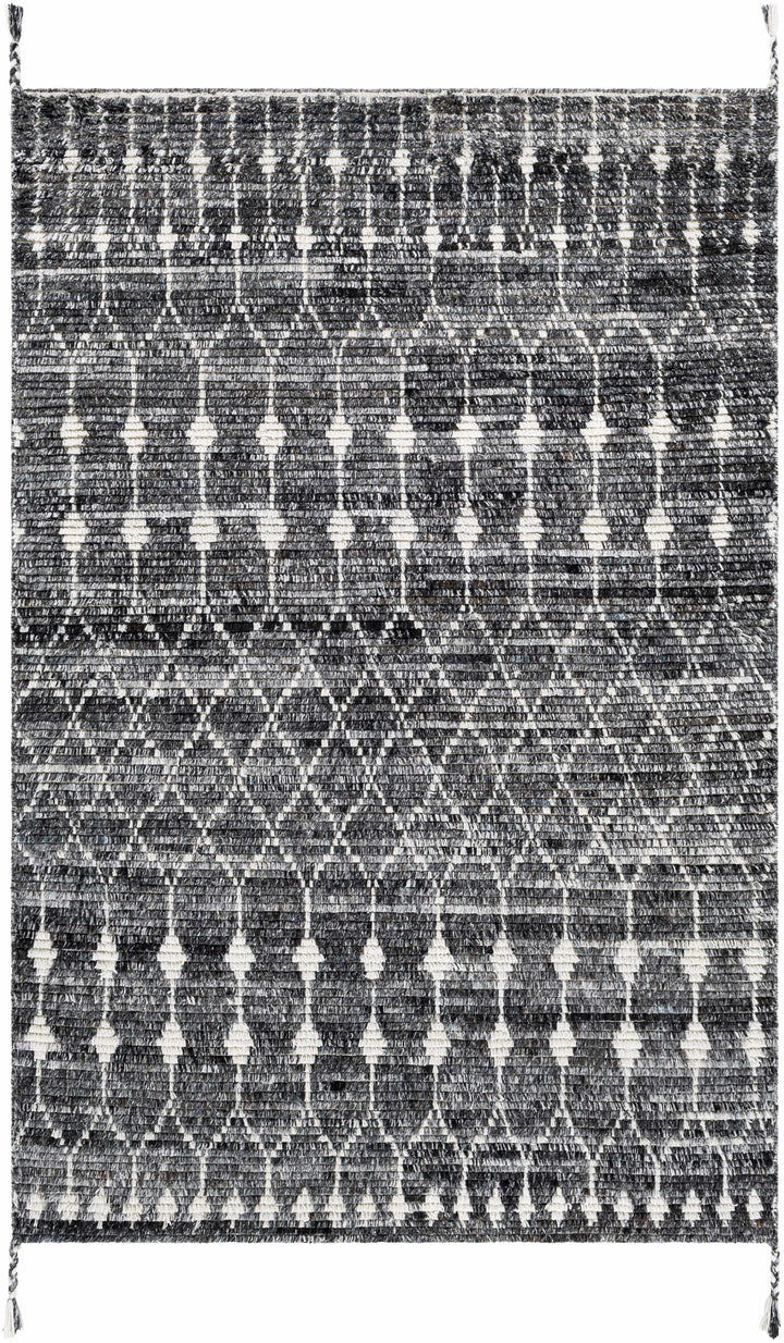 Black Hand Knotted 100% Recycled PET Yarn Global Rectangle Handmade rug, Indoor use only, no fringe, non-washable. runner also available