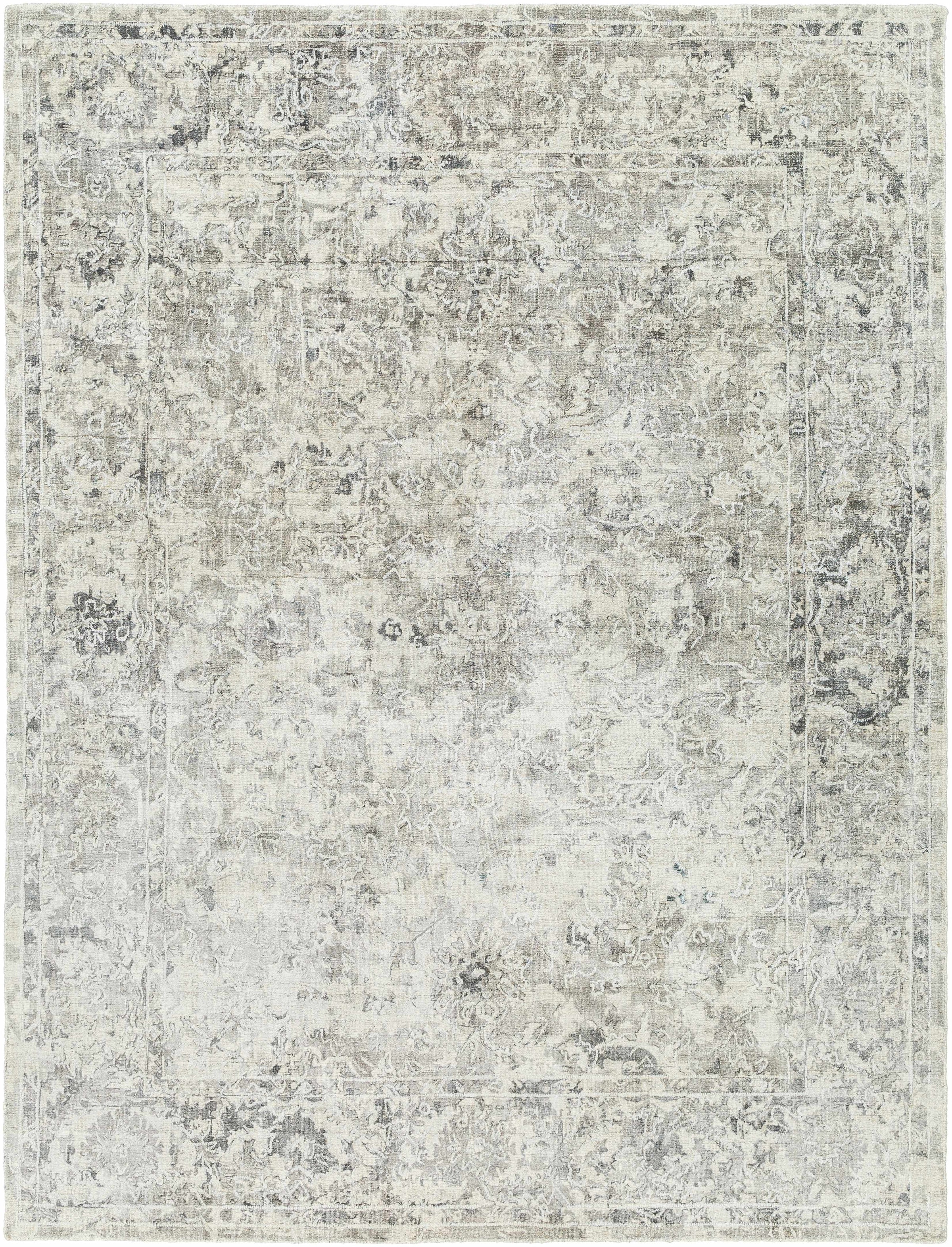 Medium Gray Hand Loomed 95% Viscose, 5% NZ Wool Traditional Rectangle Handmade rug, Indoor use only, no fringe, non-washable.