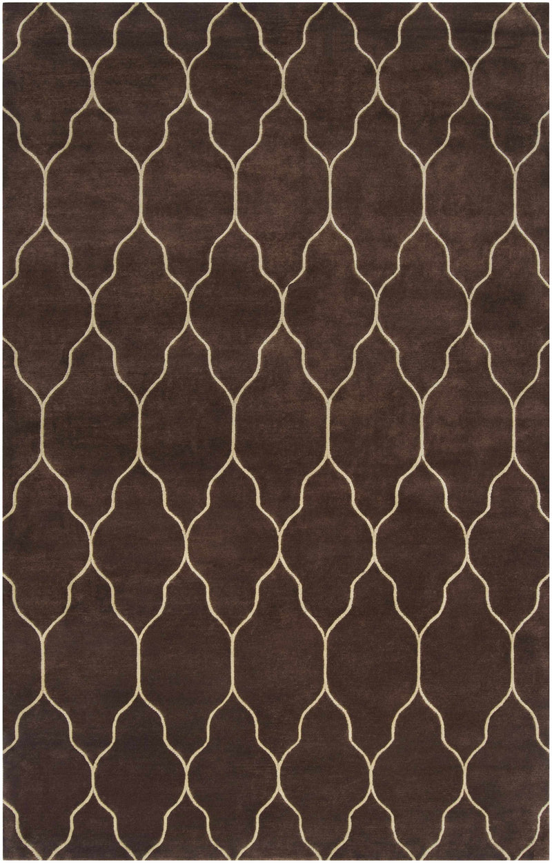 Dark Brown Hand Knotted 100% Wool Modern Rectangle Handmade rug, Indoor use only, no fringe, non-washable.