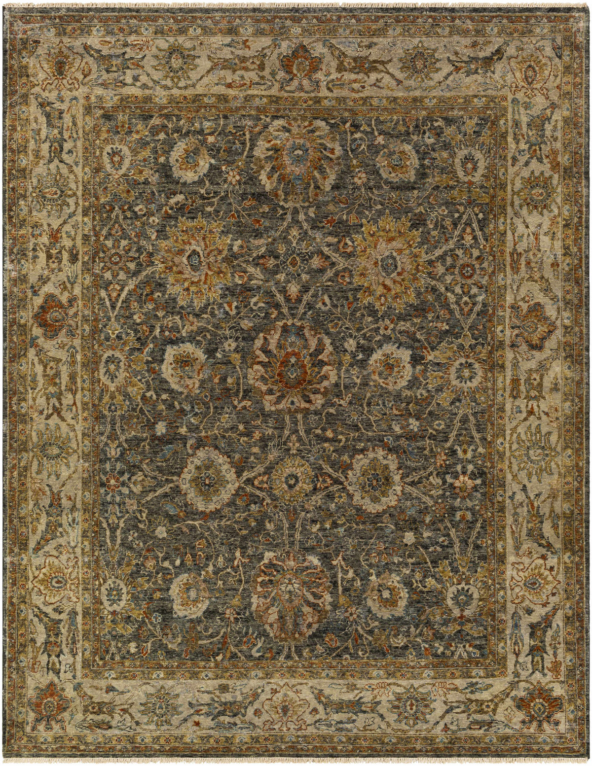 Medium Green Hand Knotted 100% Wool Traditional Rectangle Handmade rug, Indoor use only, has fringe, non-washable.